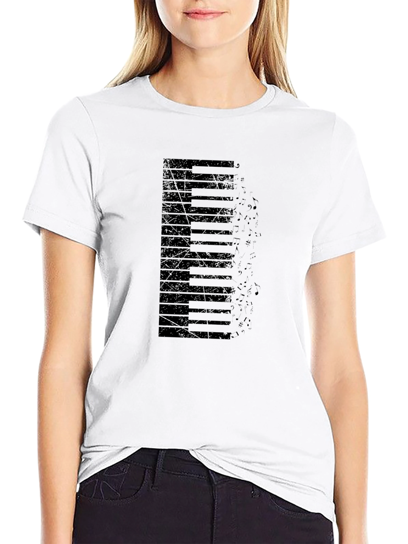 Piano Keys Graphic Print Black T-Shirt