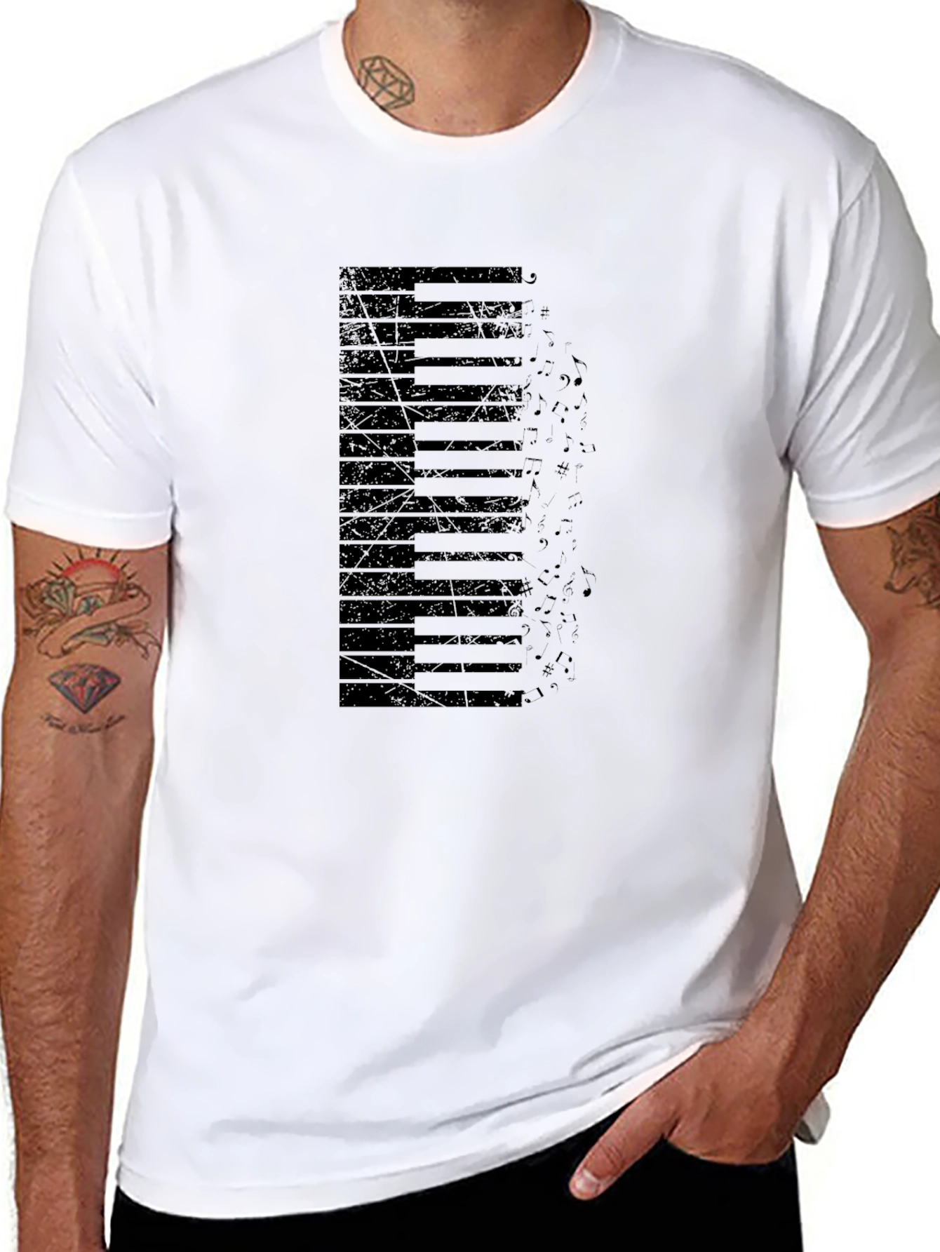 Piano Keys Graphic Print Black T-Shirt