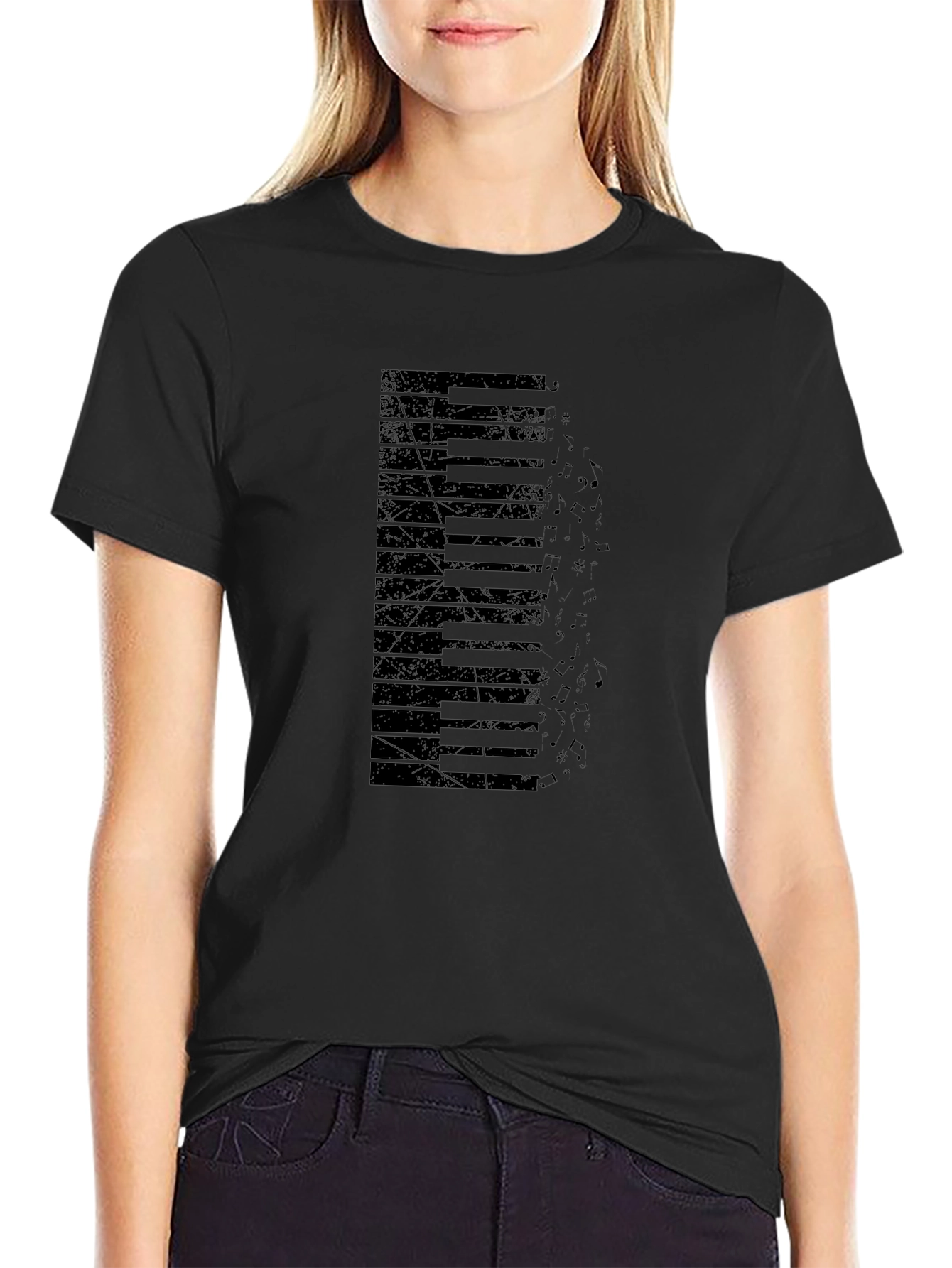 Piano Keys Graphic Print Black T-Shirt