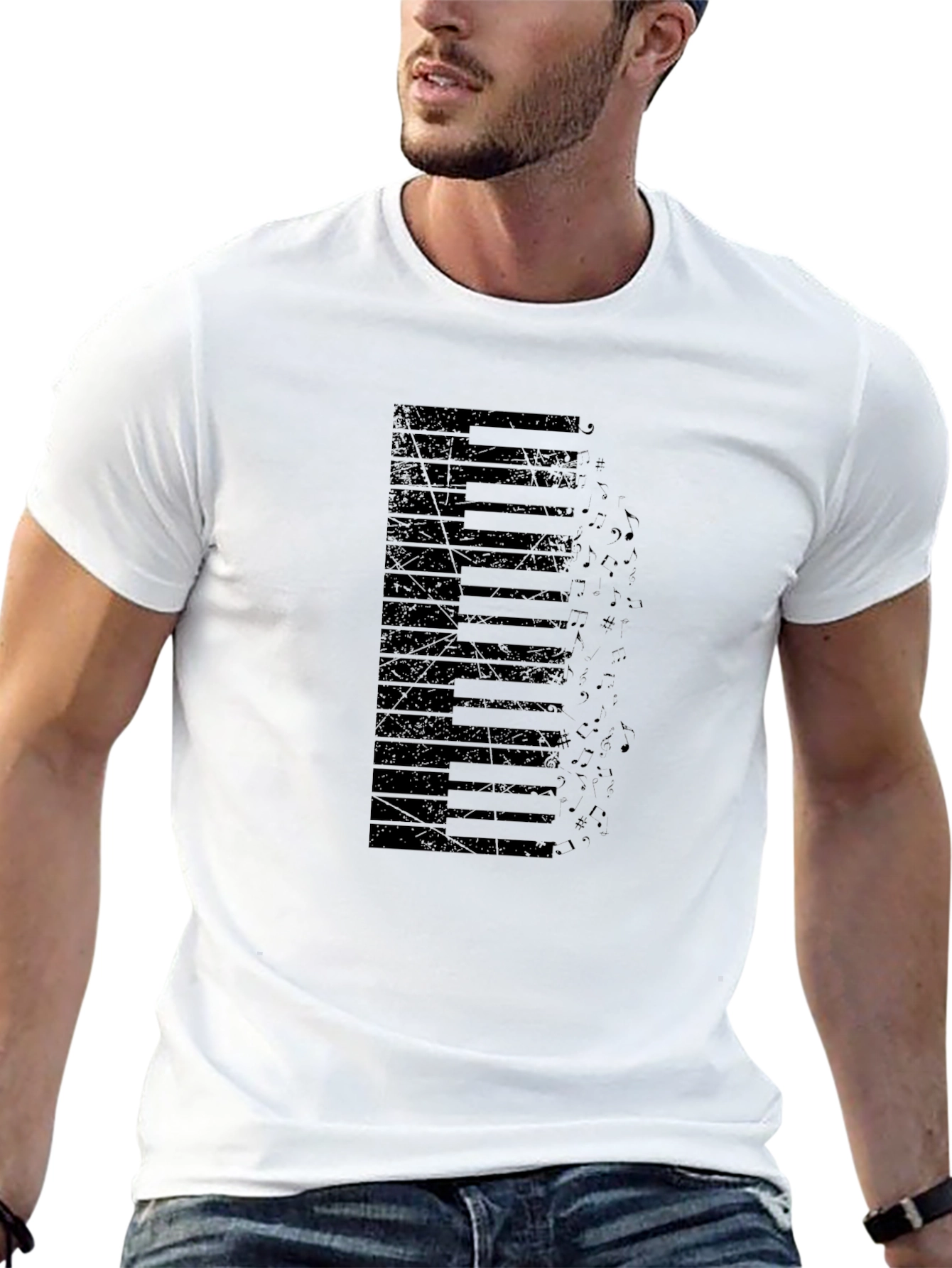 Piano Keys Graphic Print Black T-Shirt