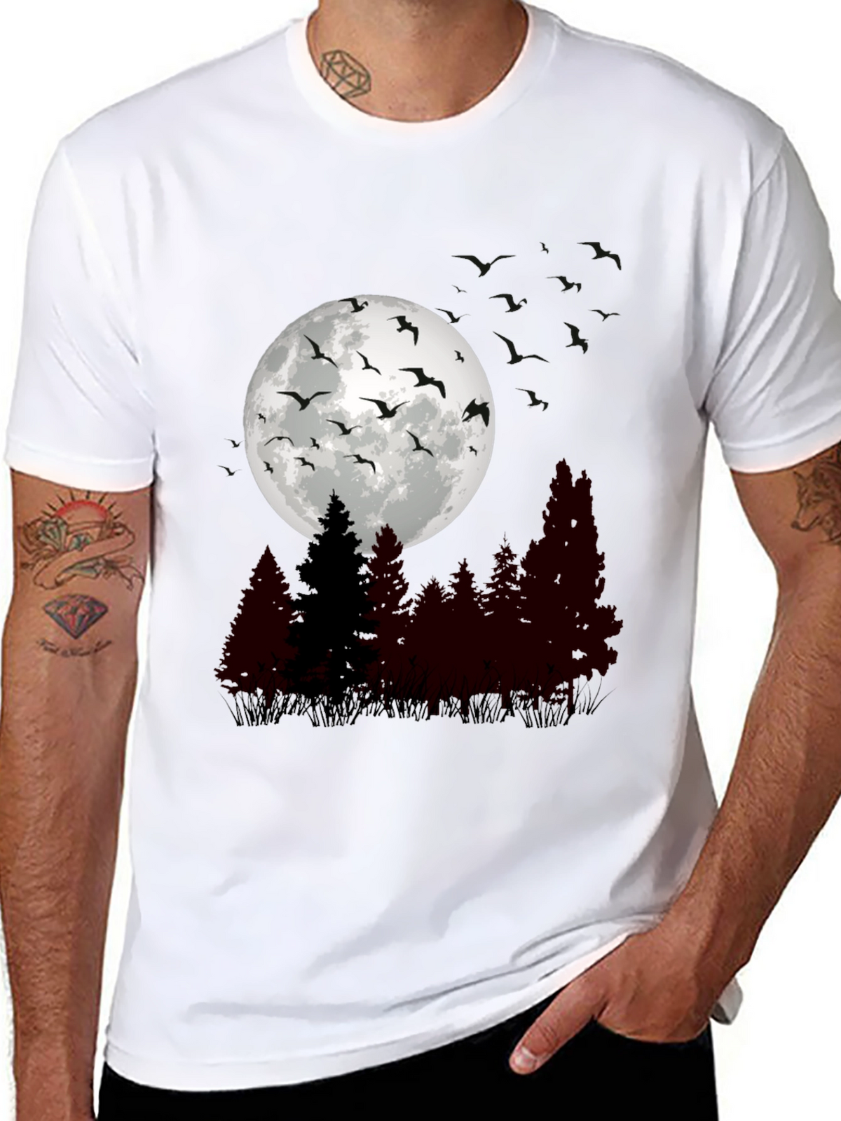 Mens Moonlit Forest Graphic Tee - Black