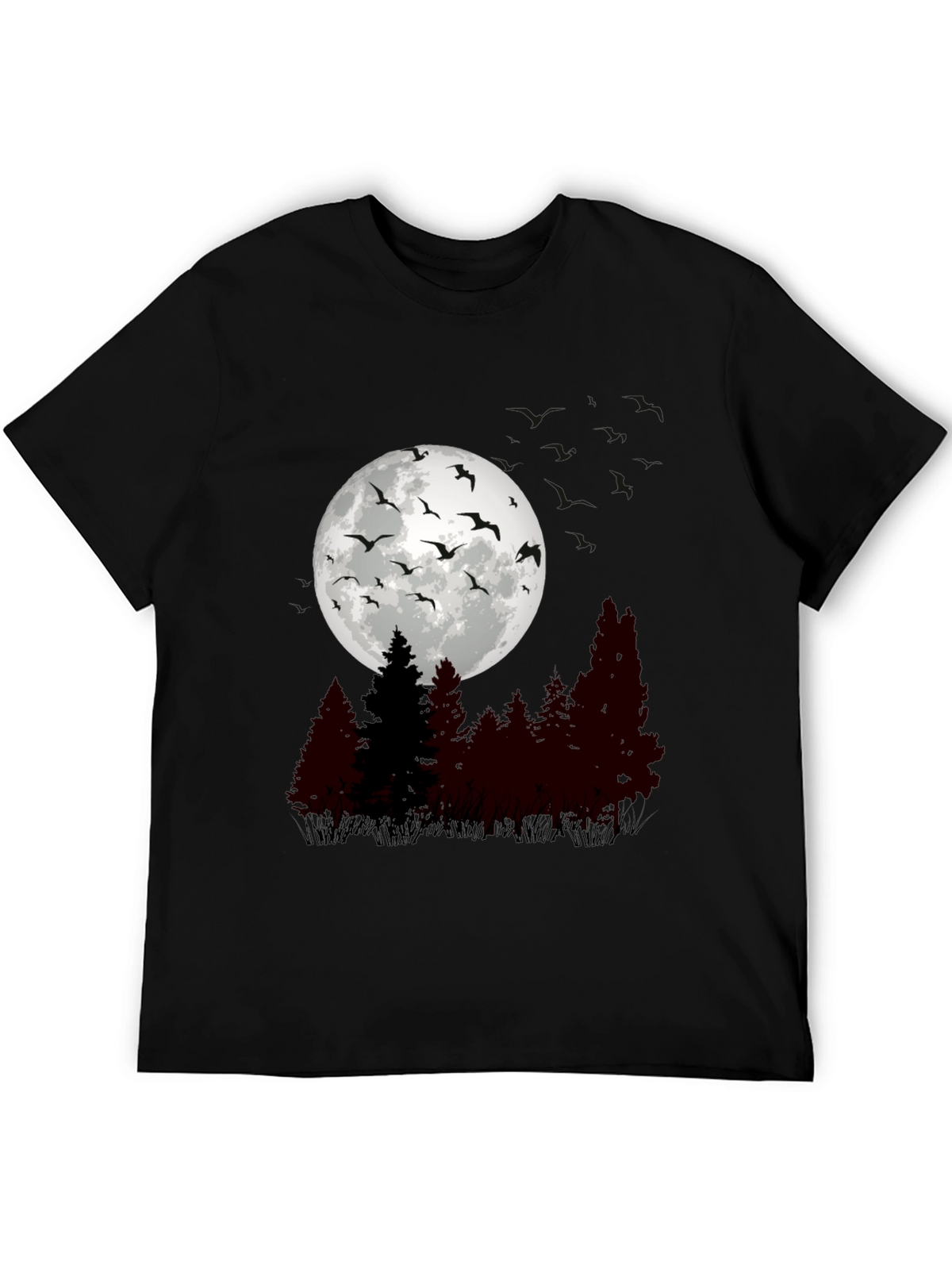 Mens Moonlit Forest Graphic Tee - Black