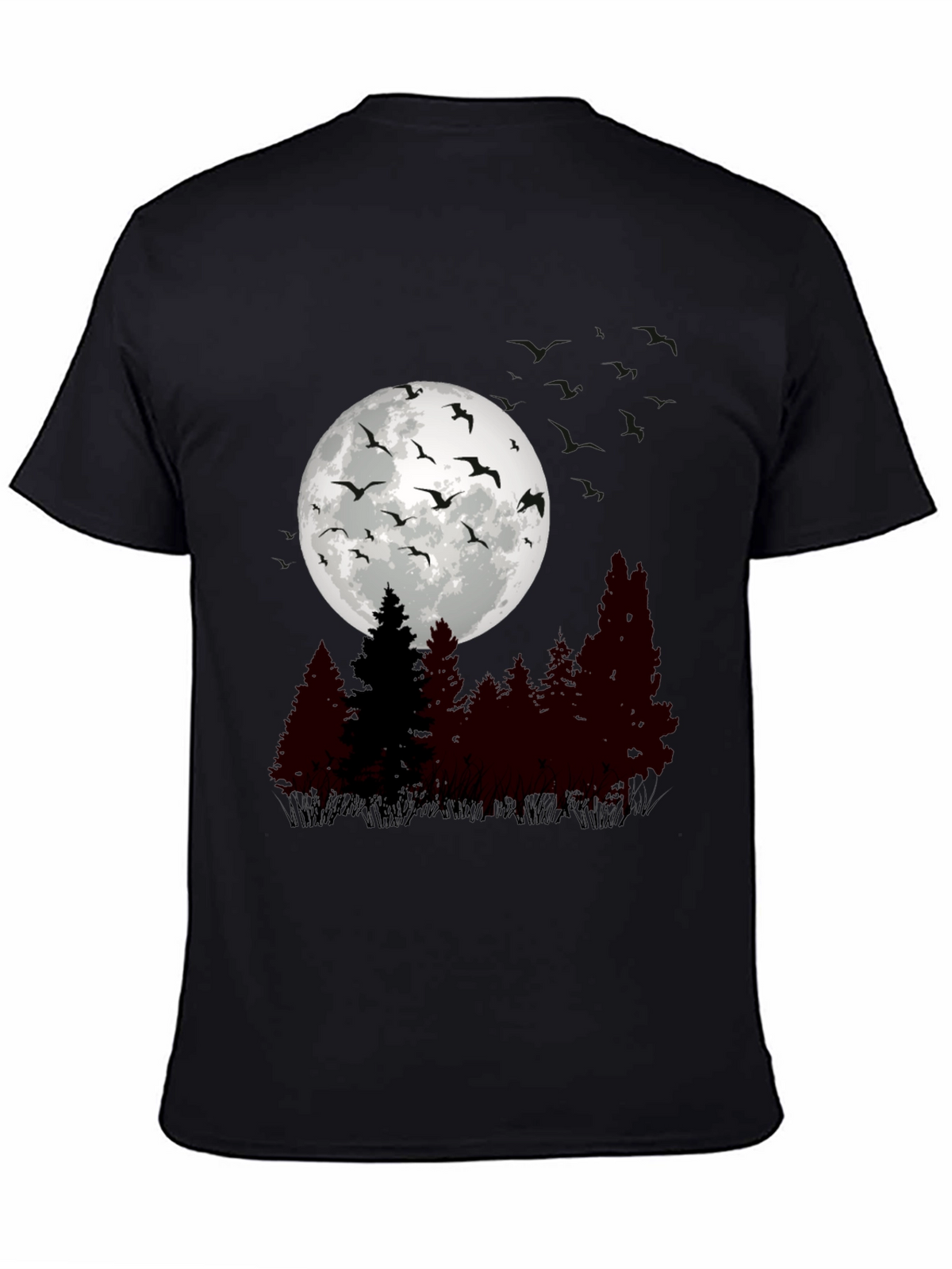 Mens Moonlit Forest Graphic Tee - Black