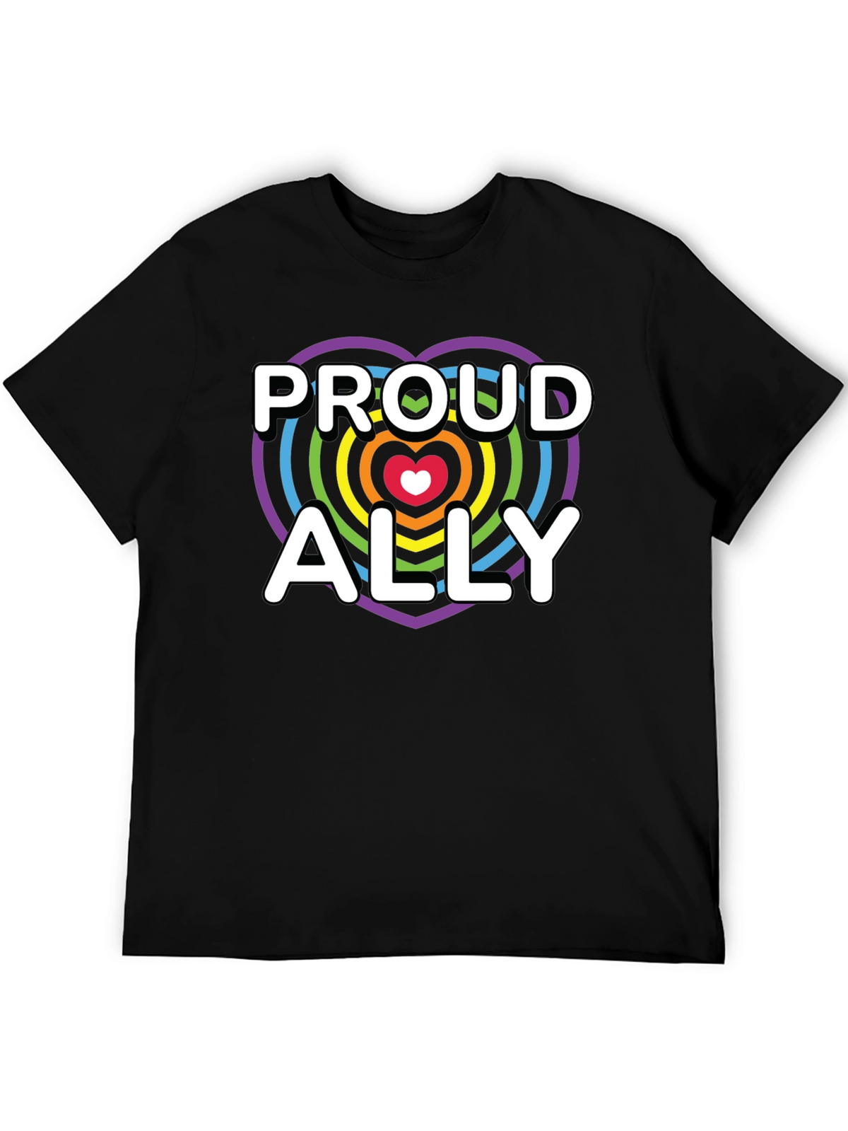 Proud Ally LGBTQ+ Rainbow Heart T-Shirt