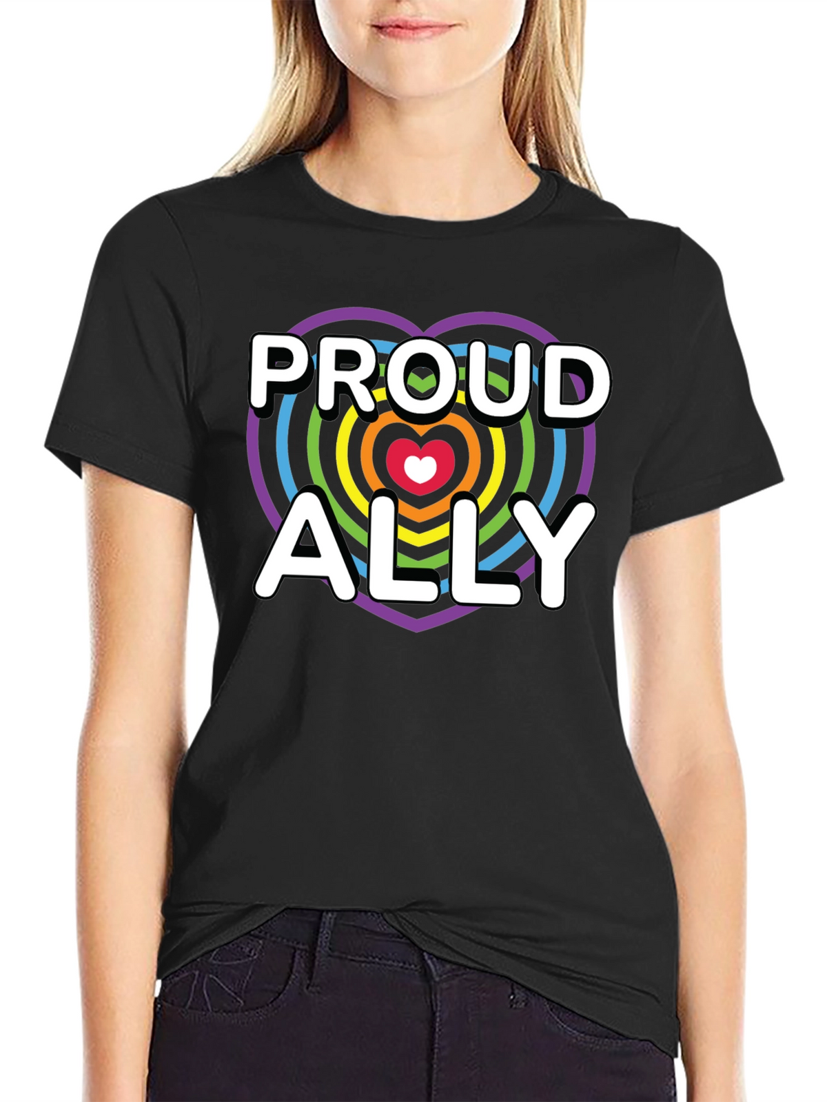 Proud Ally LGBTQ+ Rainbow Heart T-Shirt