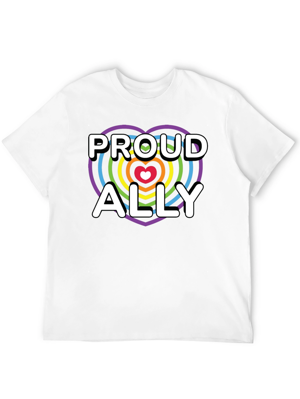 Proud Ally LGBTQ+ Rainbow Heart T-Shirt