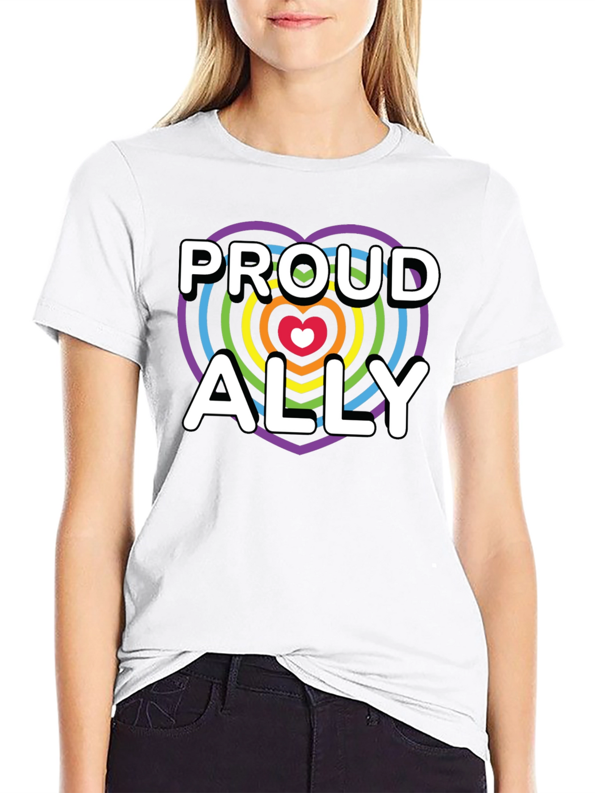 Proud Ally LGBTQ+ Rainbow Heart T-Shirt