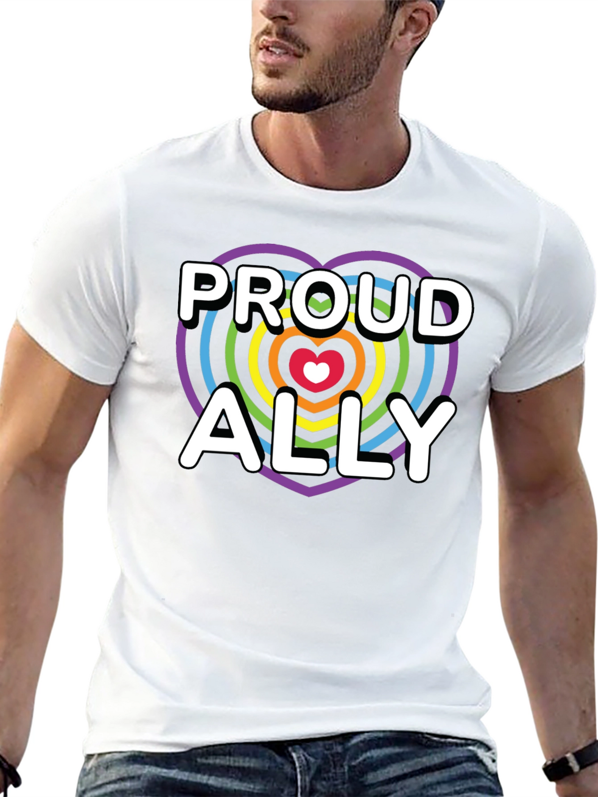 Proud Ally LGBTQ+ Rainbow Heart T-Shirt