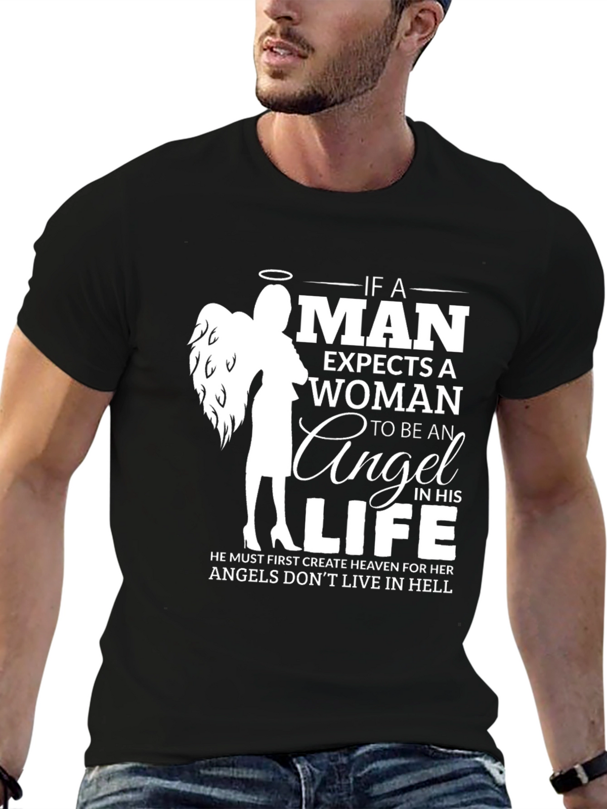 Angel Woman Graphic T-Shirt - Mens Black Tee