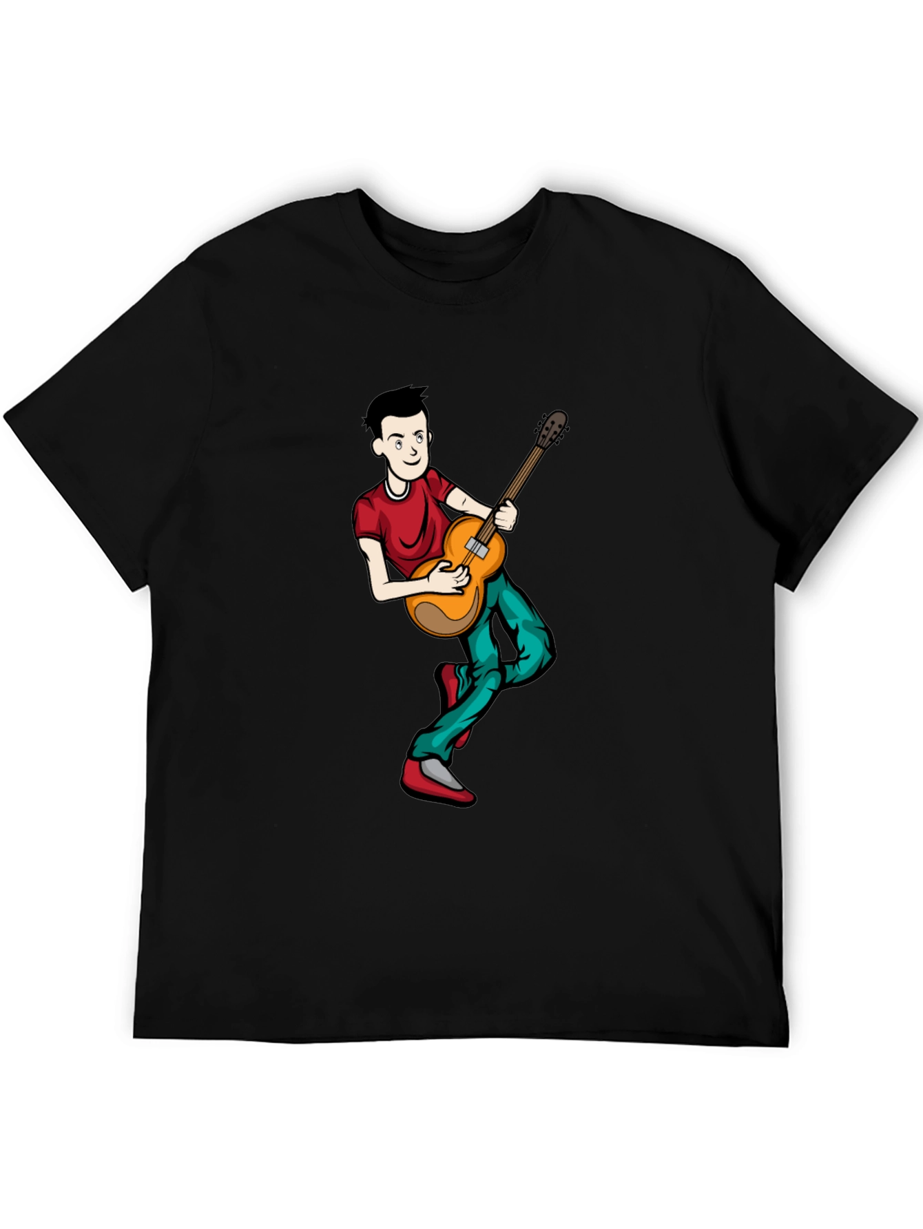 Cartoon Musician Graphic Tee - Black Cotton Shirt