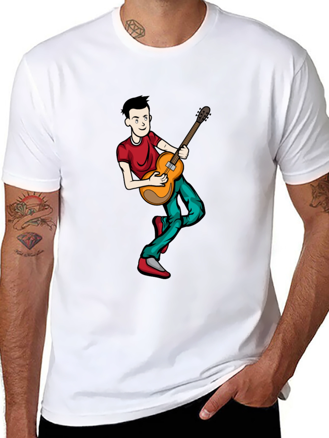 Cartoon Musician Graphic Tee - Black Cotton Shirt
