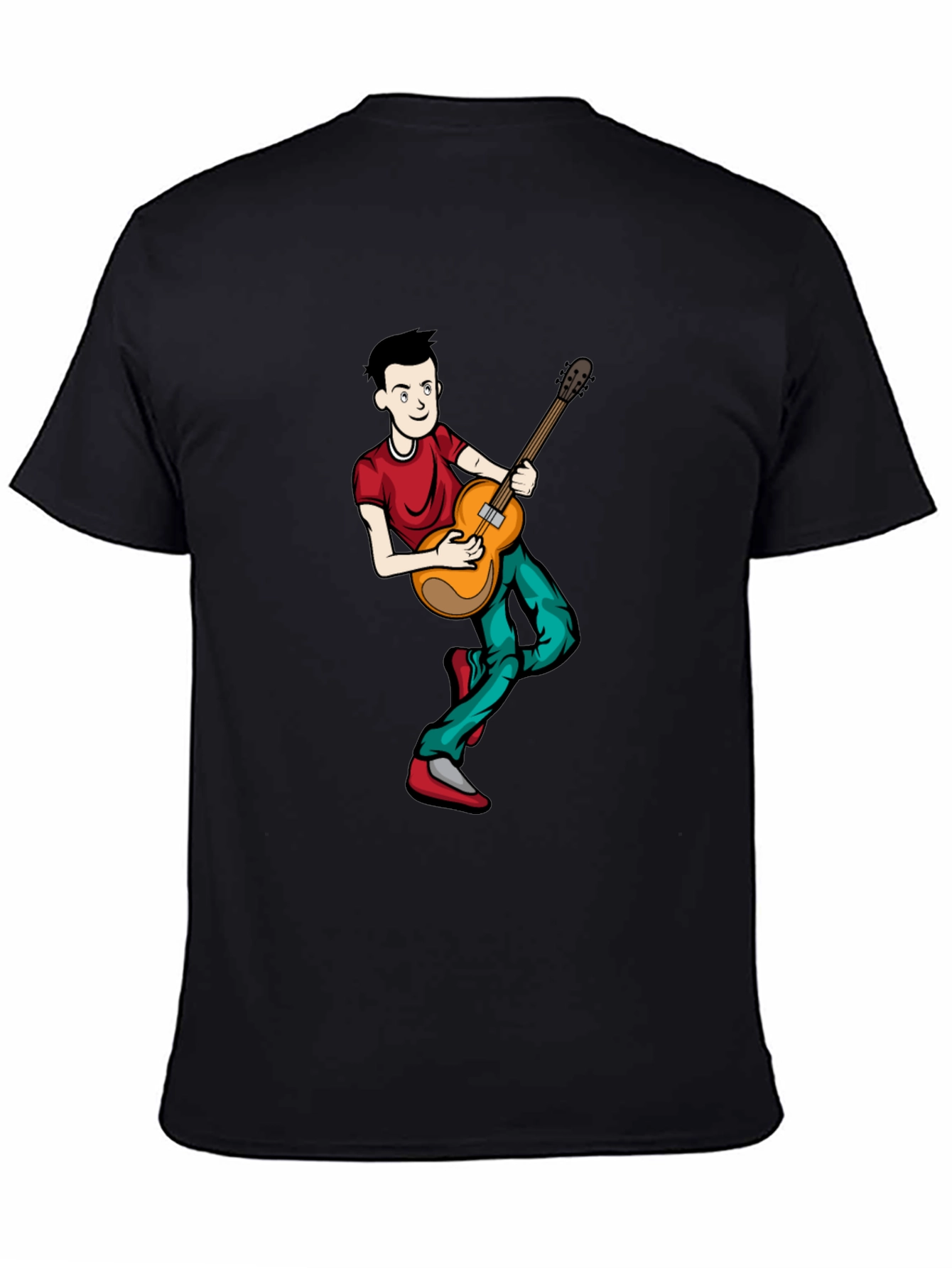 Cartoon Musician Graphic Tee - Black Cotton Shirt