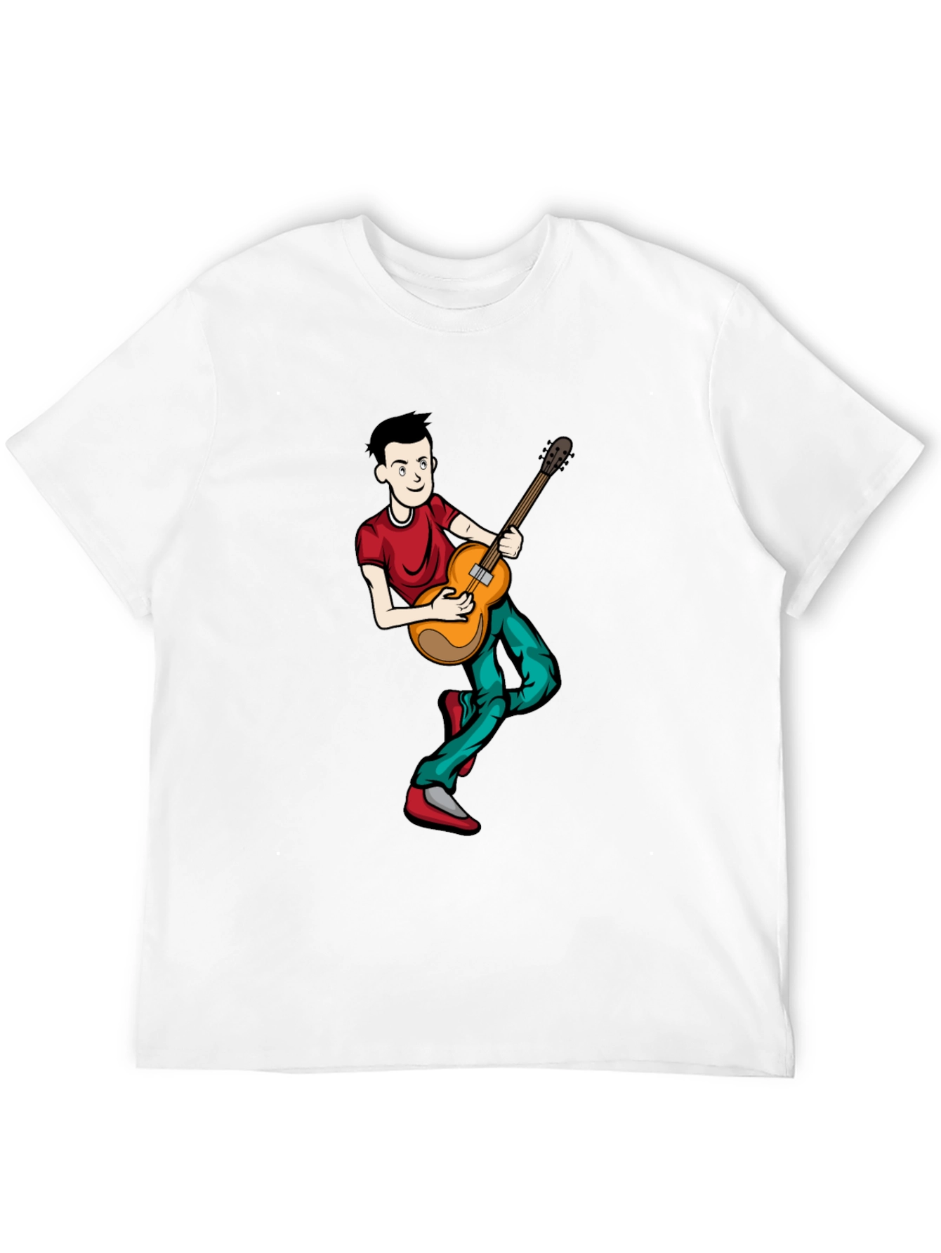 Cartoon Musician Graphic Tee - Black Cotton Shirt