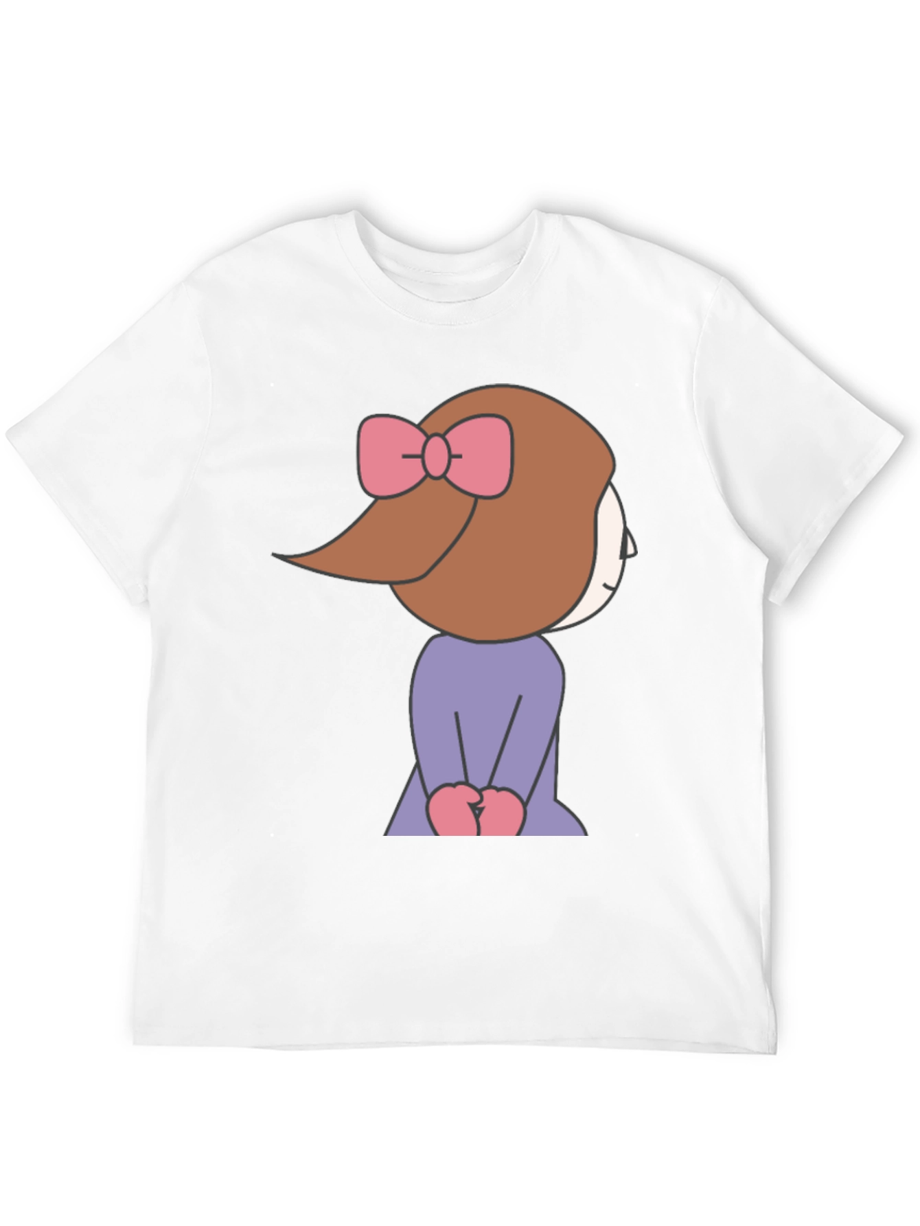 Cute Cartoon Girl Graphic Tee - Black