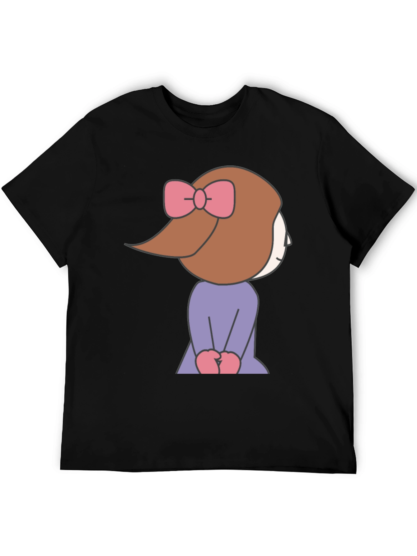 Cute Cartoon Girl Graphic Tee - Black