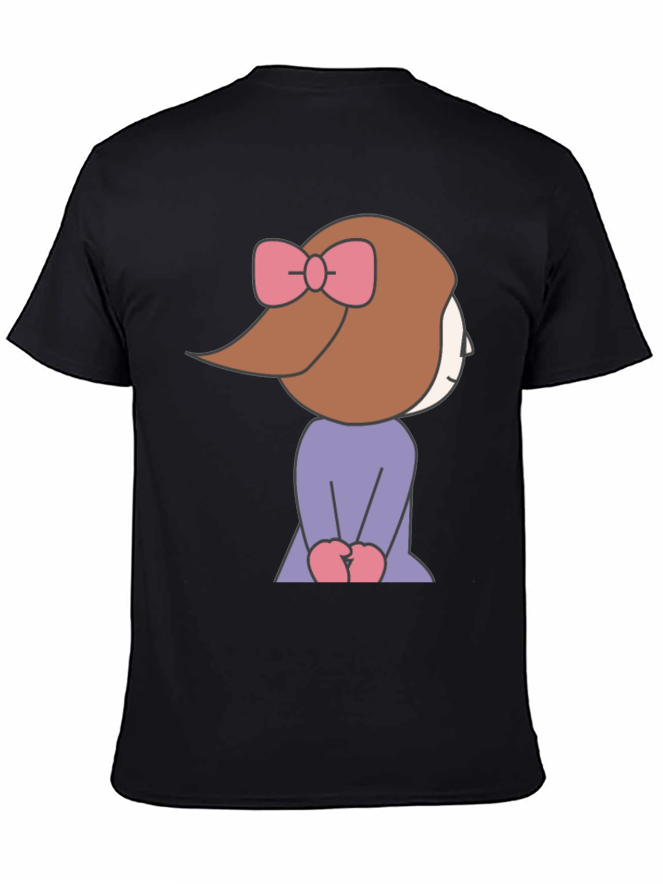 Cute Cartoon Girl Graphic Tee - Black