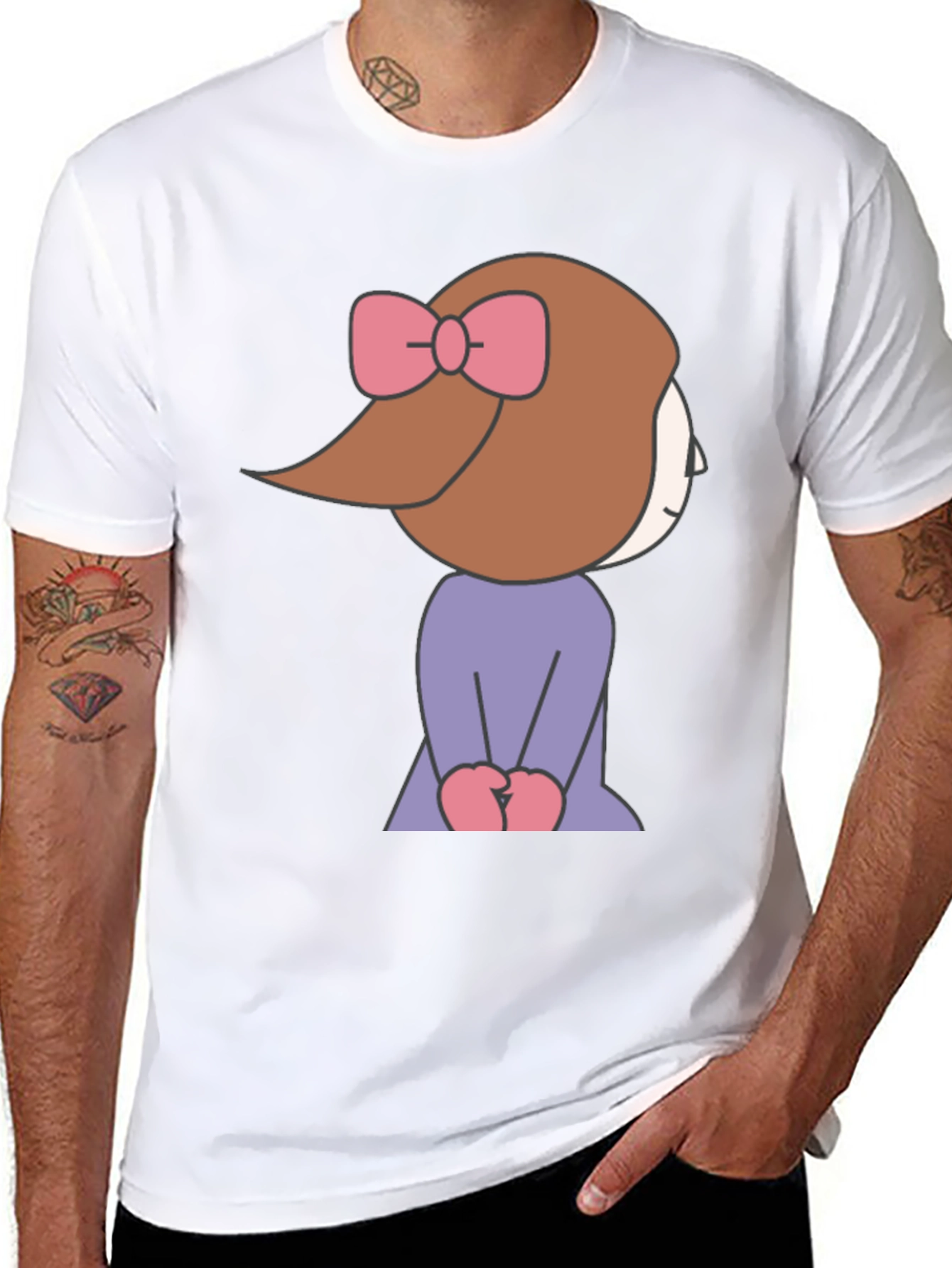 Cute Cartoon Girl Graphic Tee - Black