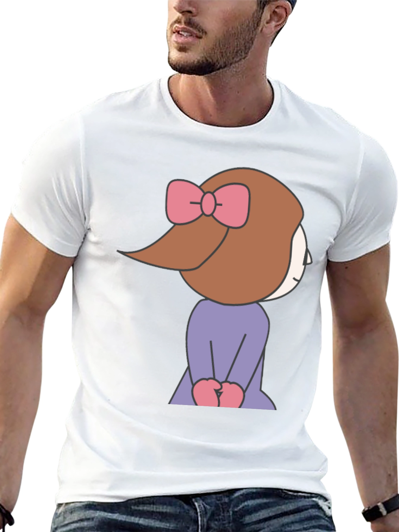 Cute Cartoon Girl Graphic Tee - Black