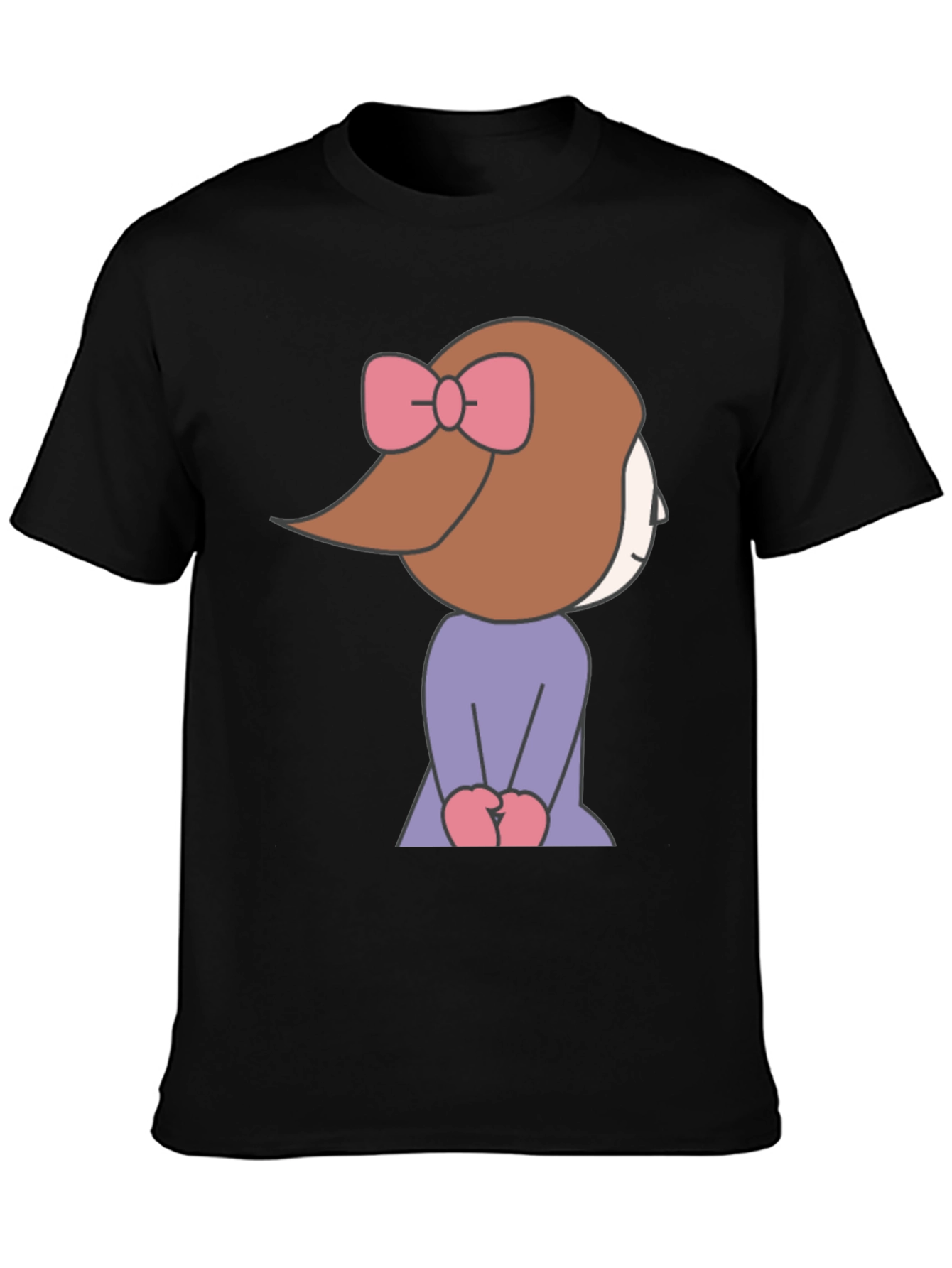 Cute Cartoon Girl Graphic Tee - Black