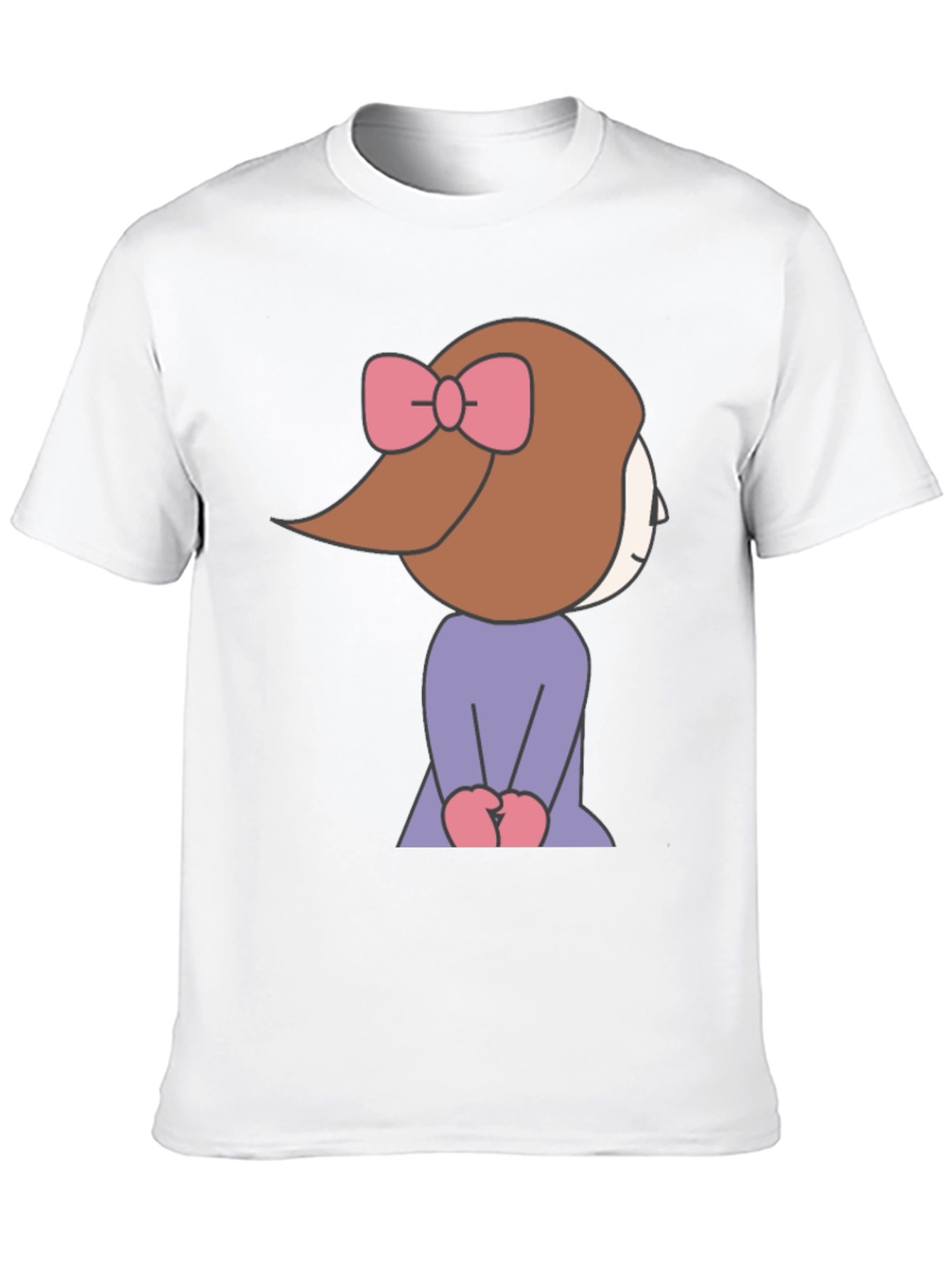 Cute Cartoon Girl Graphic Tee - Black