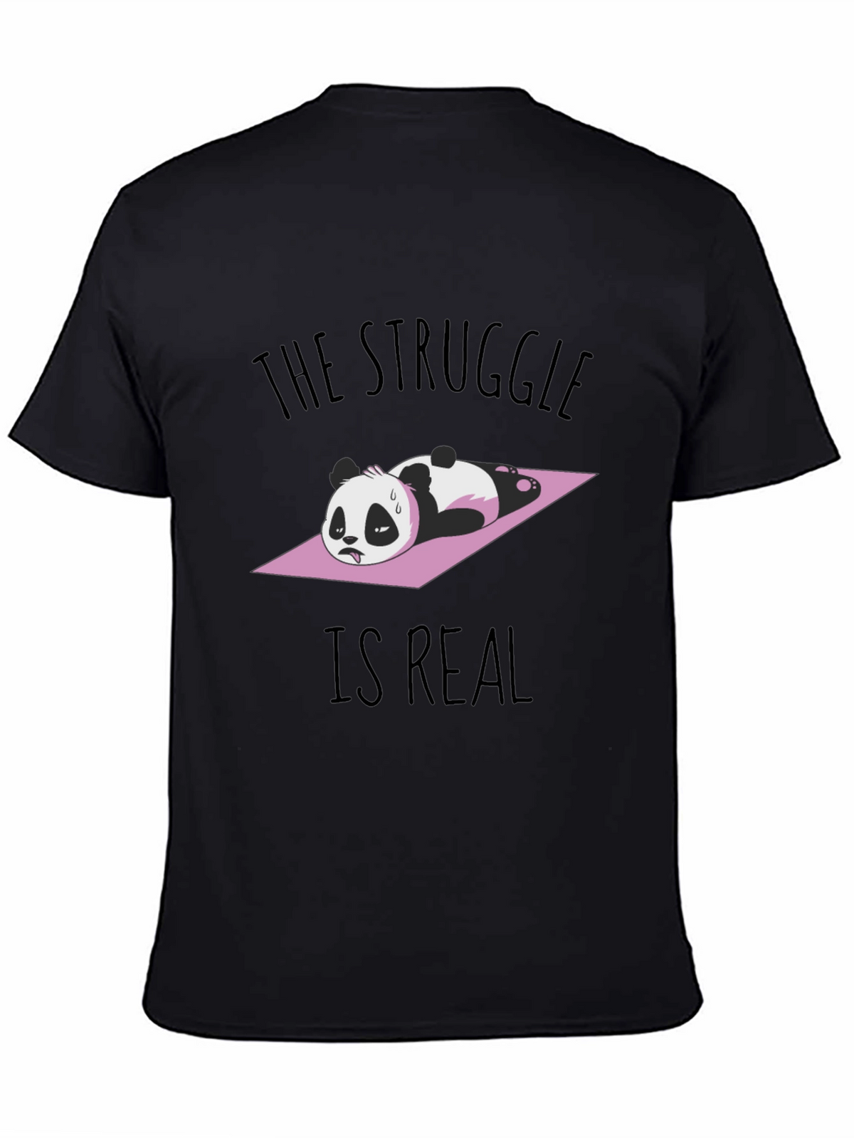 Funny Panda Yoga Black T-Shirt: The Struggle Is Real!