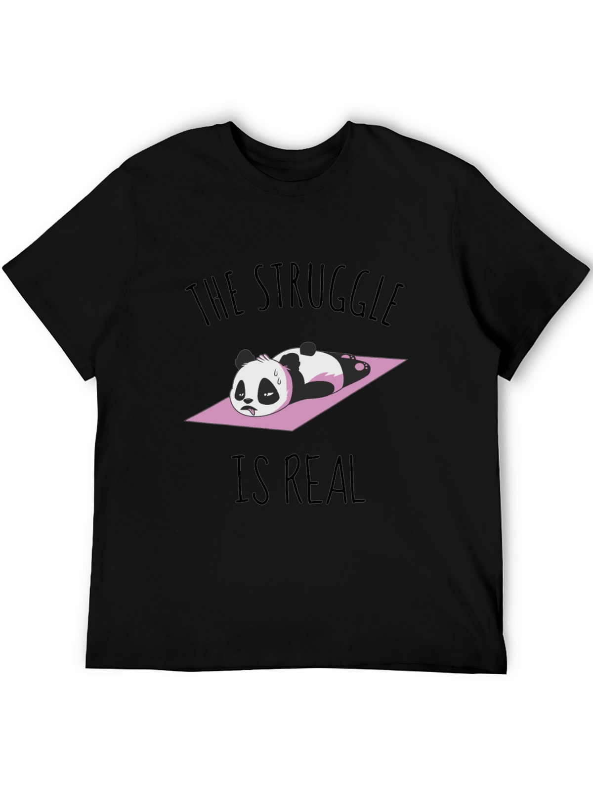 Funny Panda Yoga Black T-Shirt: The Struggle Is Real!