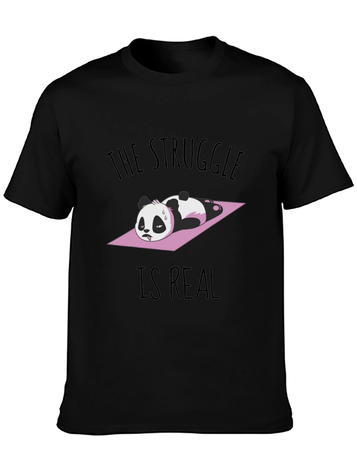 Funny Panda Yoga Black T-Shirt: The Struggle Is Real!