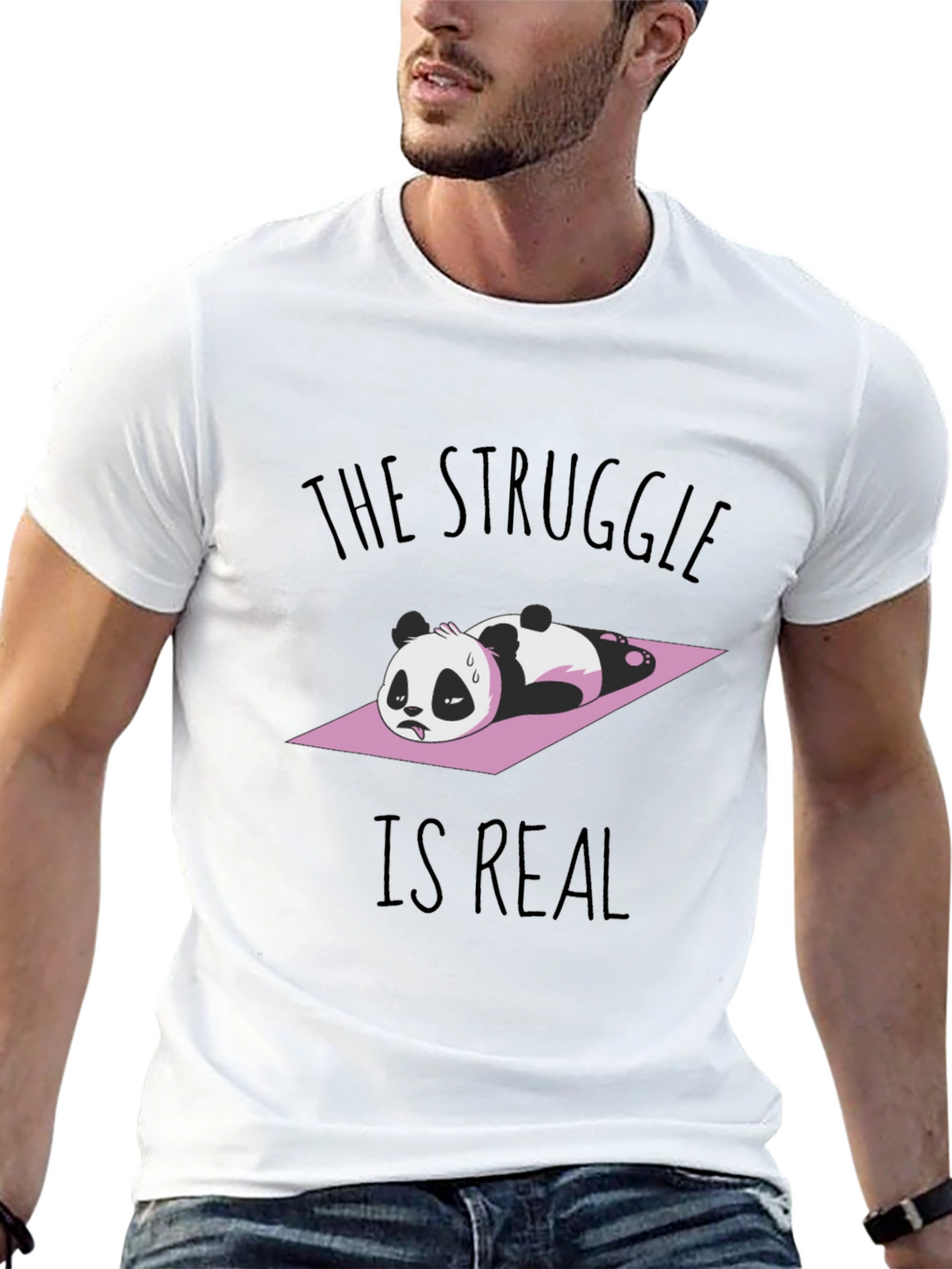 Funny Panda Yoga Black T-Shirt: The Struggle Is Real!