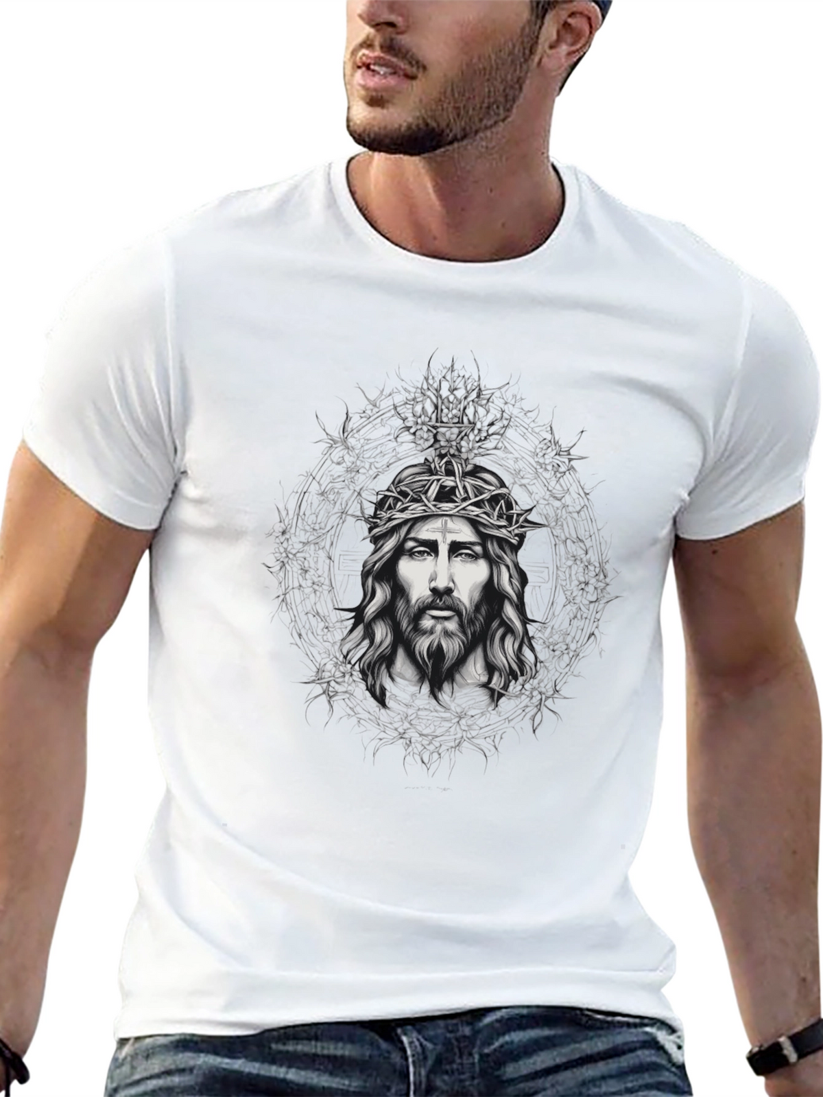 Jesus Crown of Thorns Graphic Tee - Black
