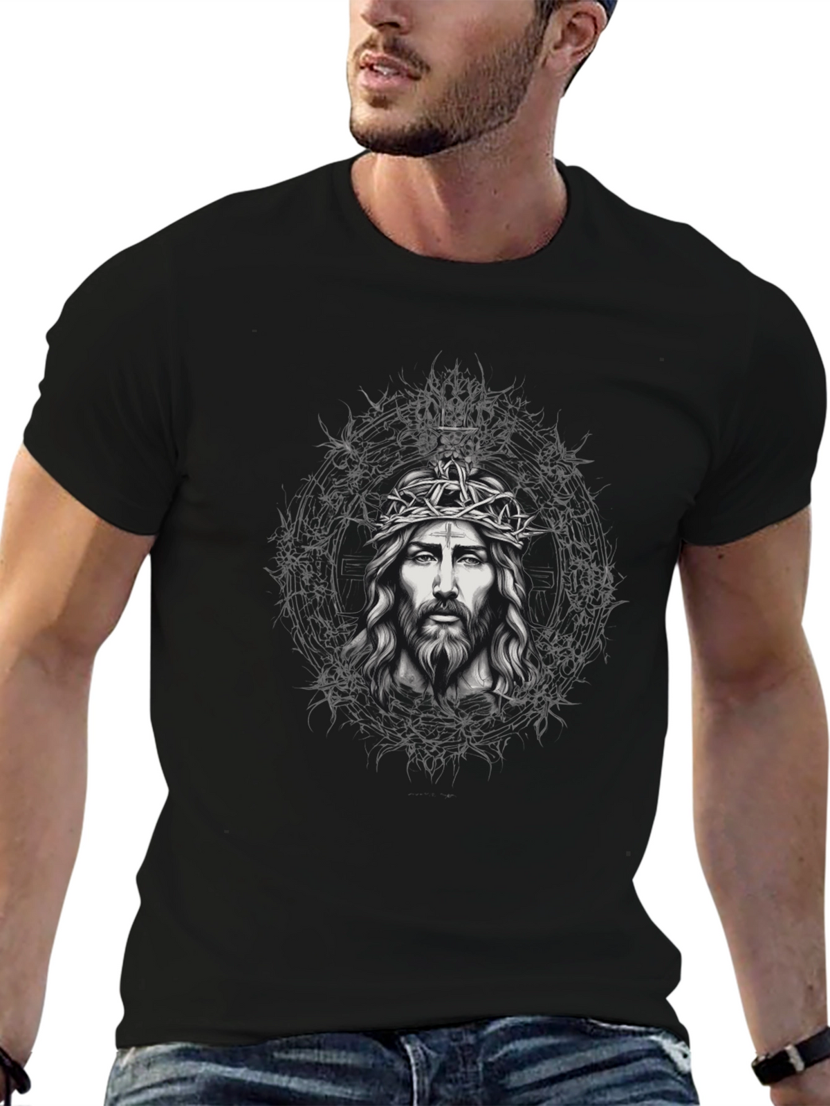 Jesus Crown of Thorns Graphic Tee - Black