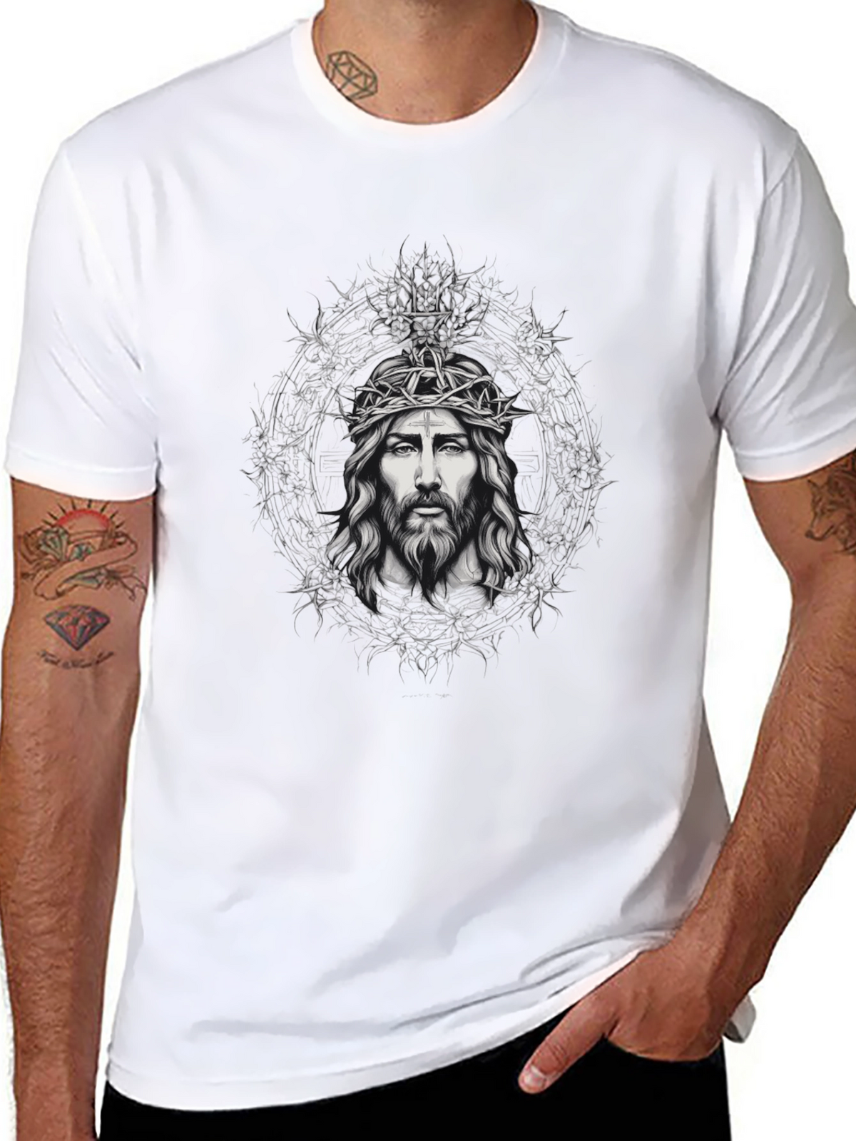 Jesus Crown of Thorns Graphic Tee - Black
