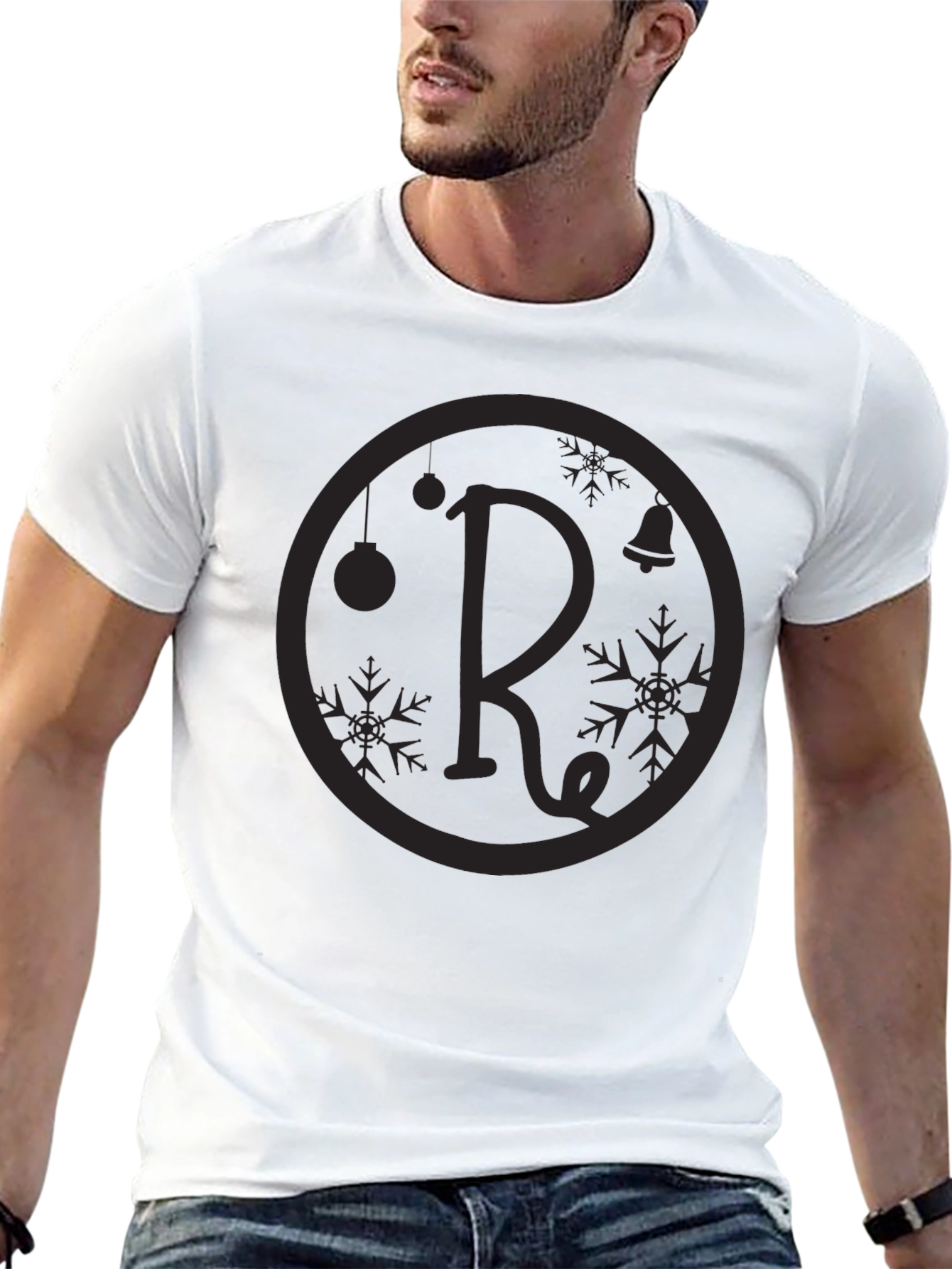 Black T-Shirt with Holiday Initial R Design