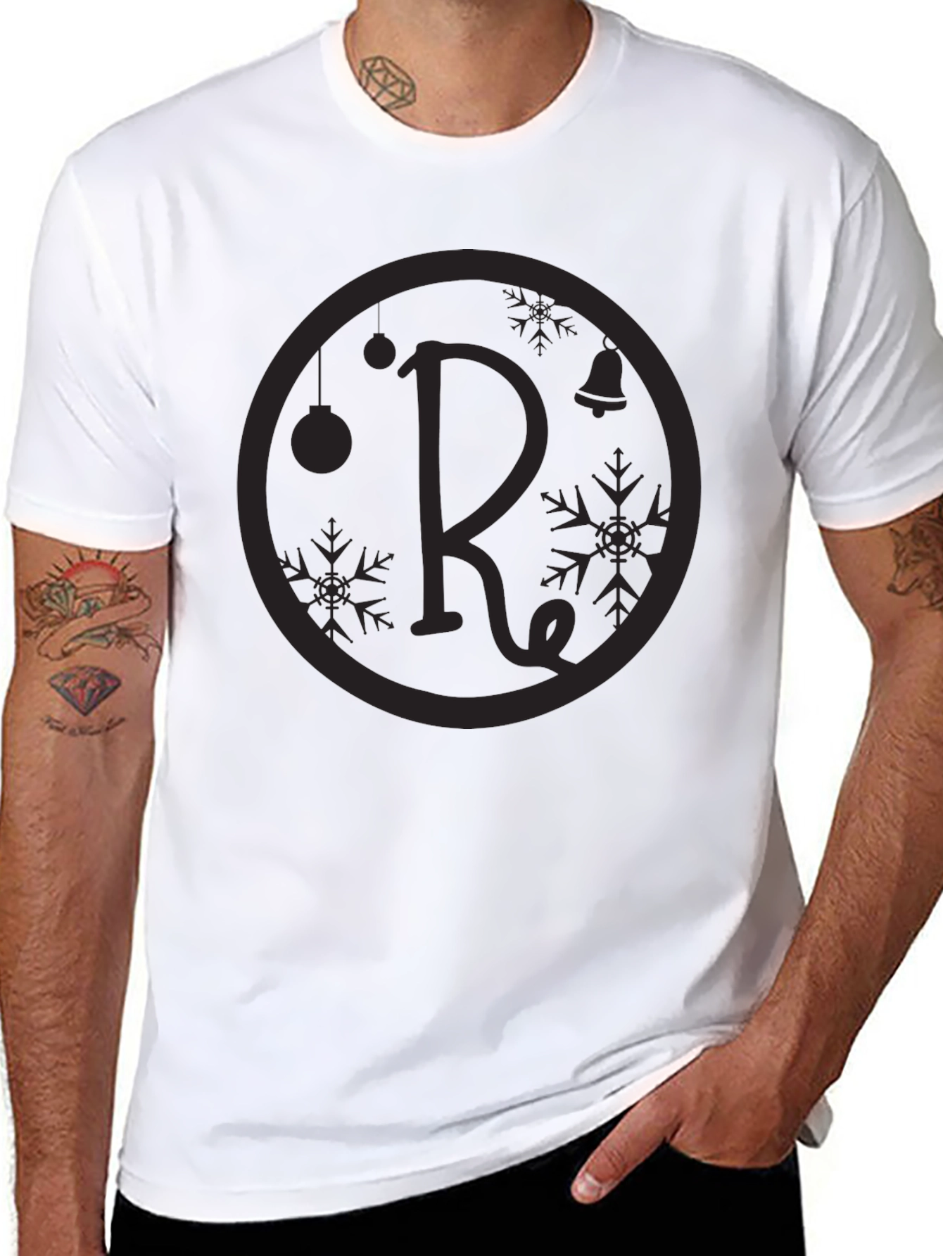 Black T-Shirt with Holiday Initial R Design