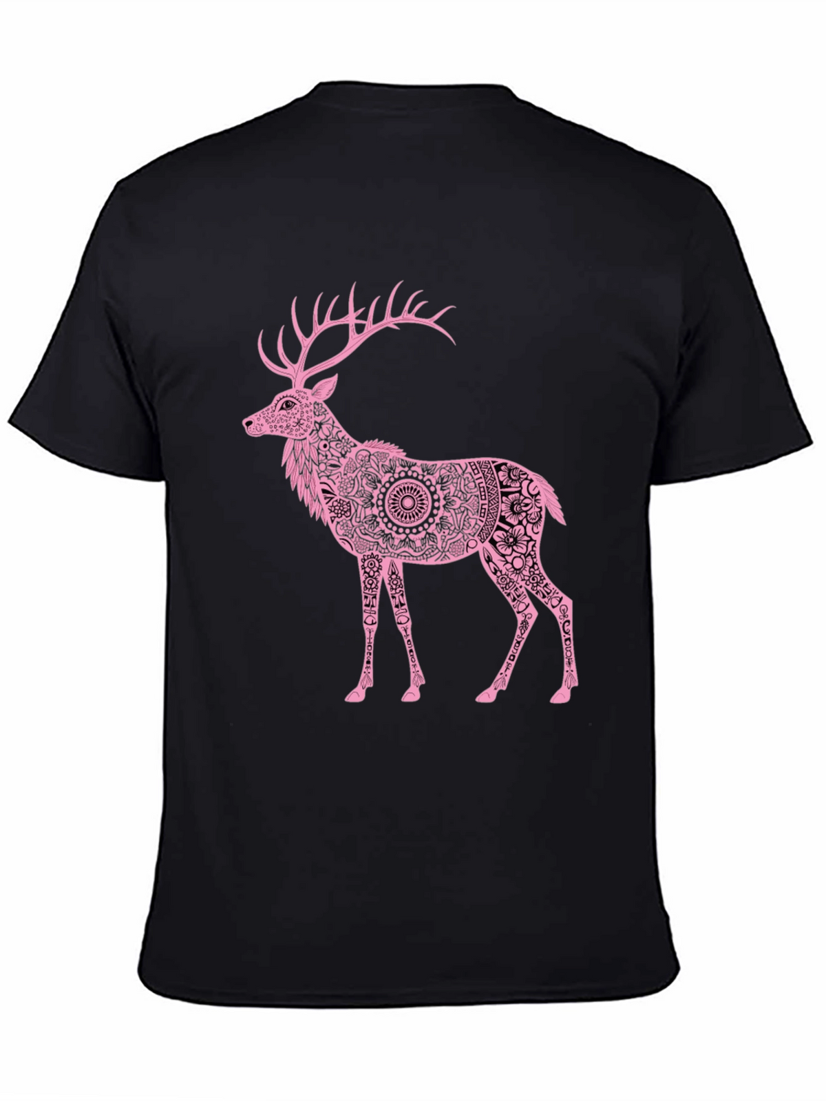 Pink Deer Graphic Black T-Shirt