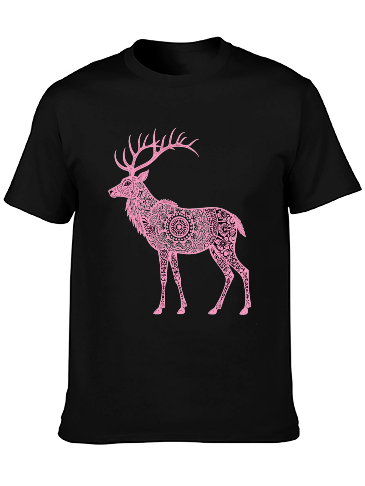 Pink Deer Graphic Black T-Shirt