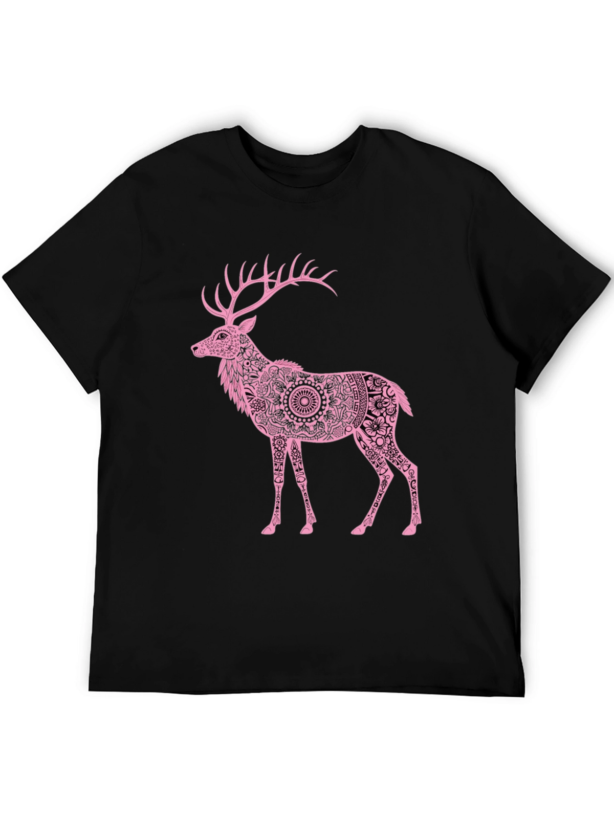 Pink Deer Graphic Black T-Shirt