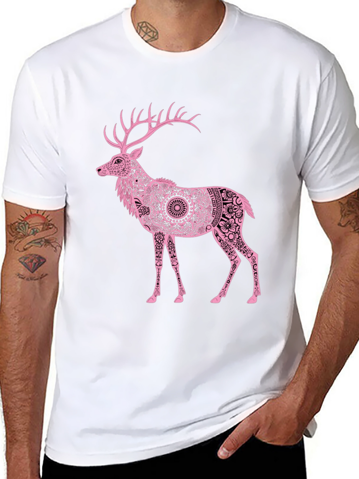 Pink Deer Graphic Black T-Shirt