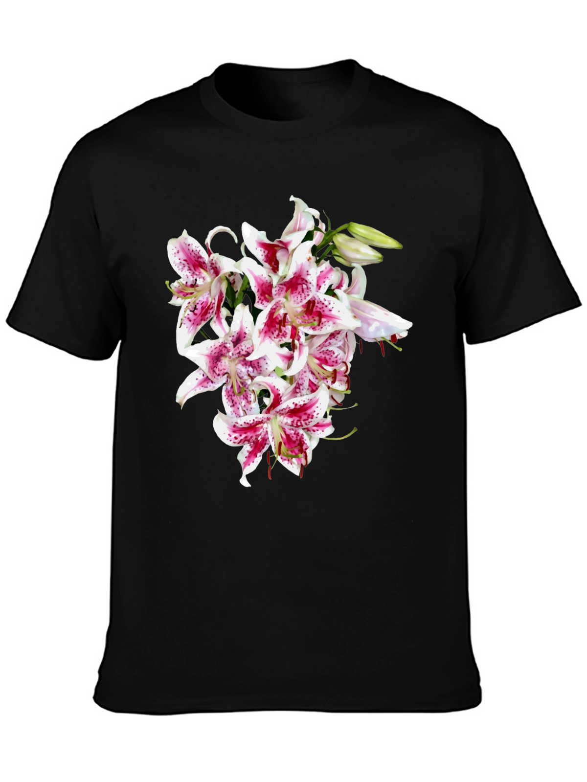 Floral Lily Graphic Tee - Black Casual Shirt