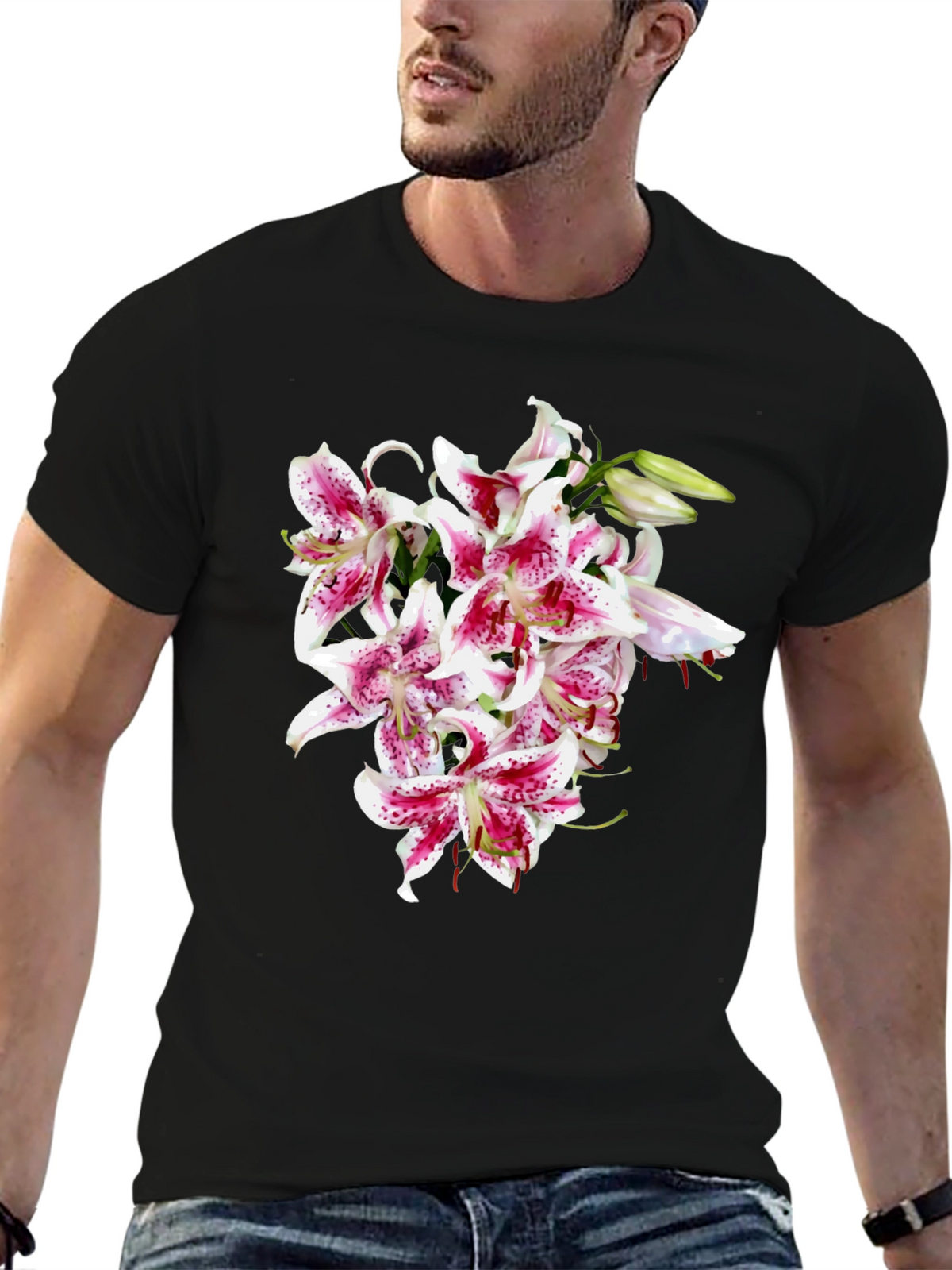 Floral Lily Graphic Tee - Black Casual Shirt