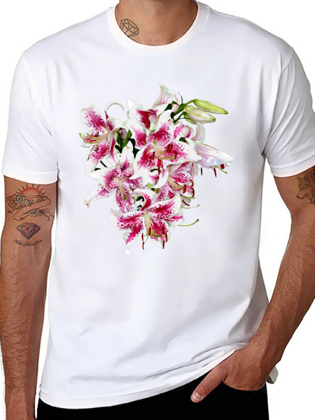 Floral Lily Graphic Tee - Black Casual Shirt