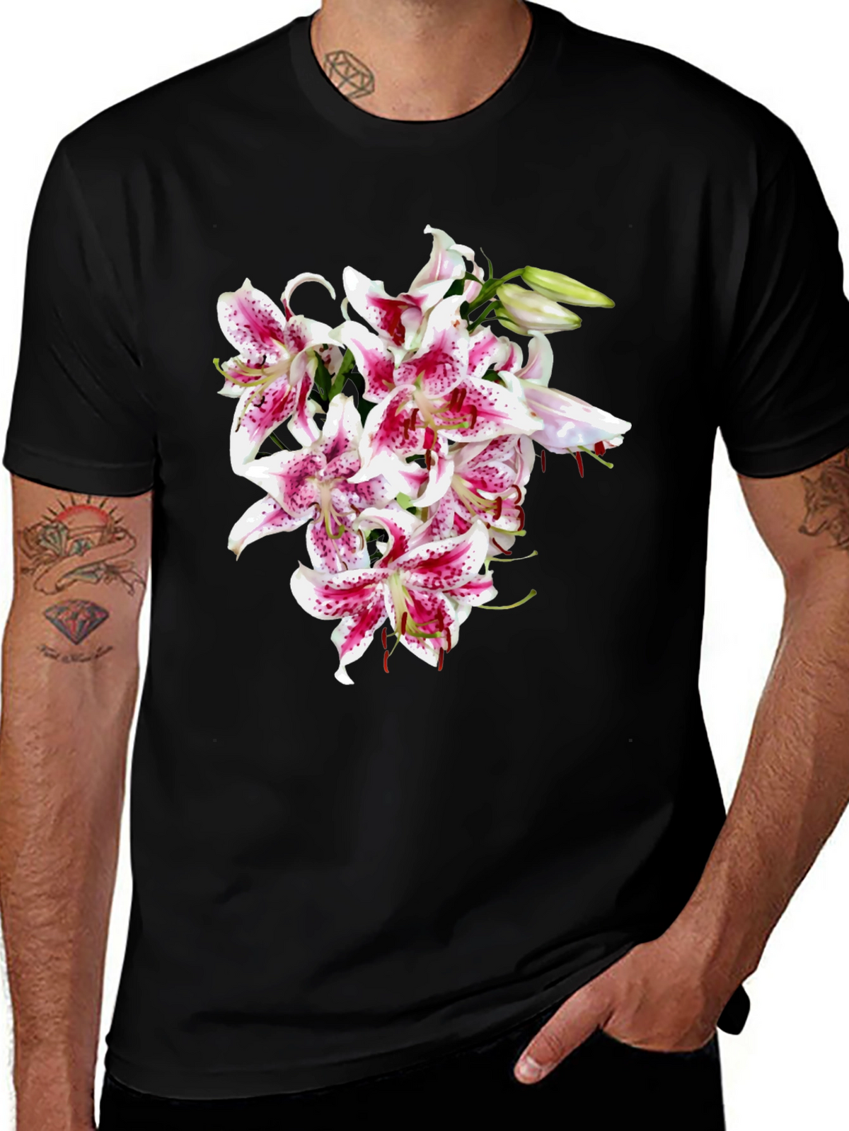 Floral Lily Graphic Tee - Black Casual Shirt