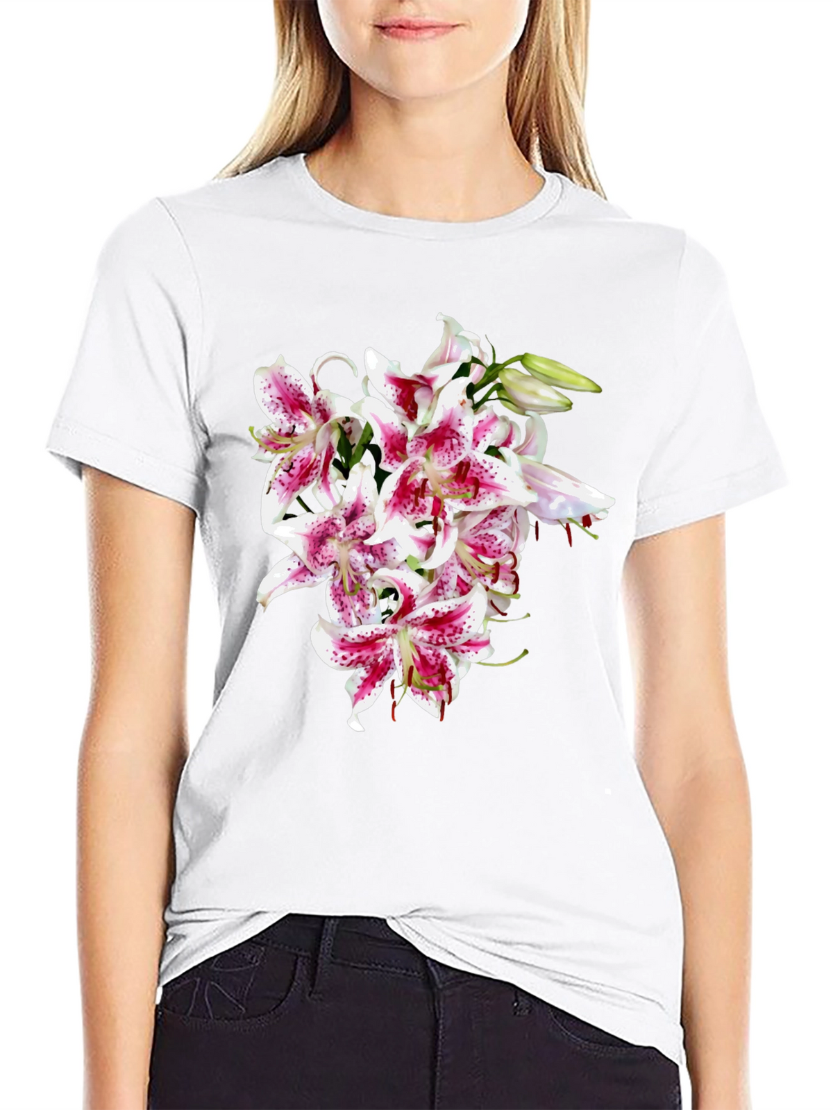 Floral Lily Graphic Tee - Black Casual Shirt