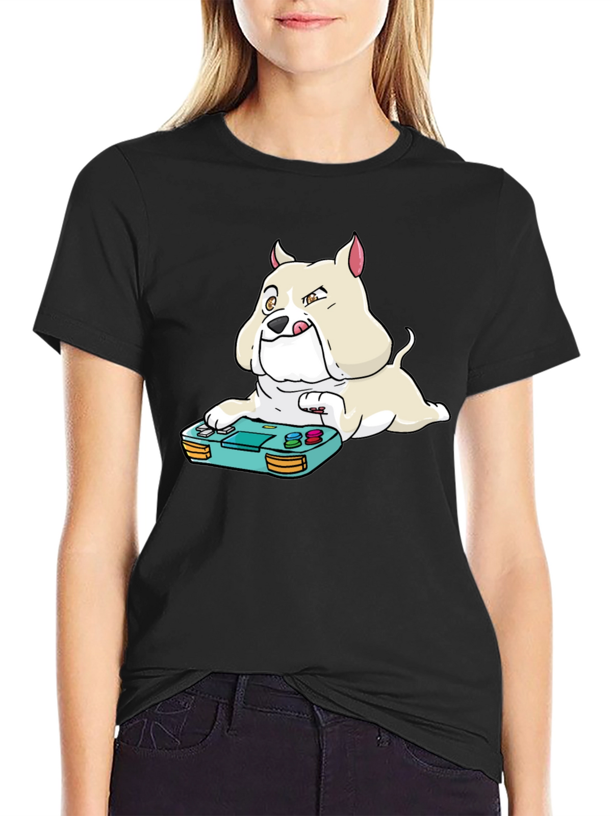Gamer Dog Graphic Tee - Black Casual T-Shirt