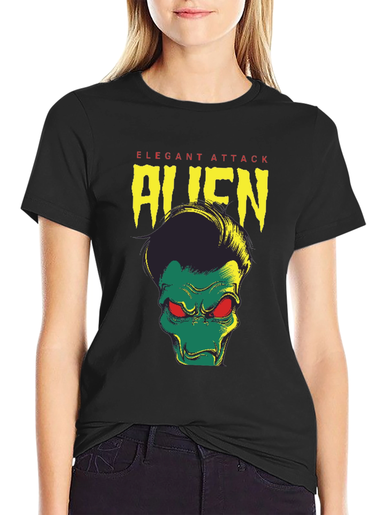 Elegant Attack Alien Graphic Tee - Black