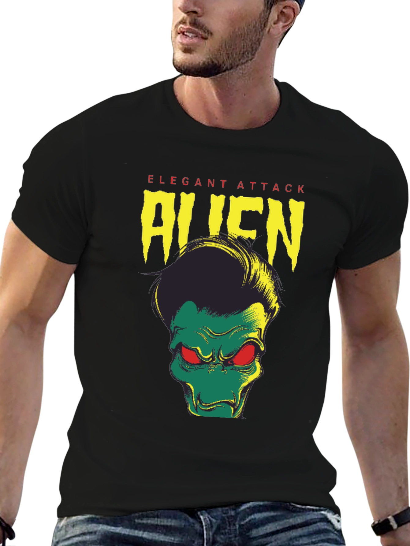 Elegant Attack Alien Graphic Tee - Black