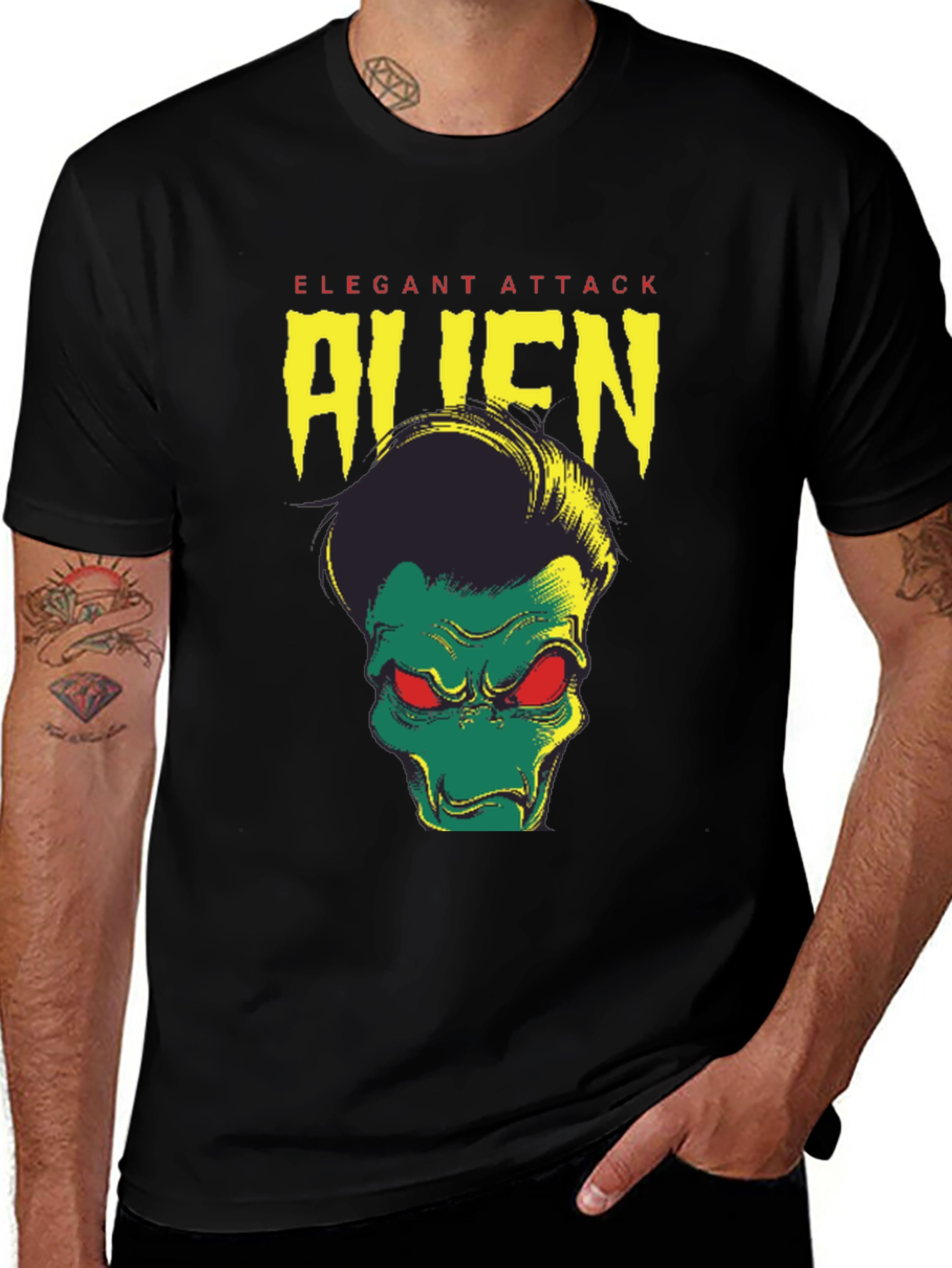 Elegant Attack Alien Graphic Tee - Black
