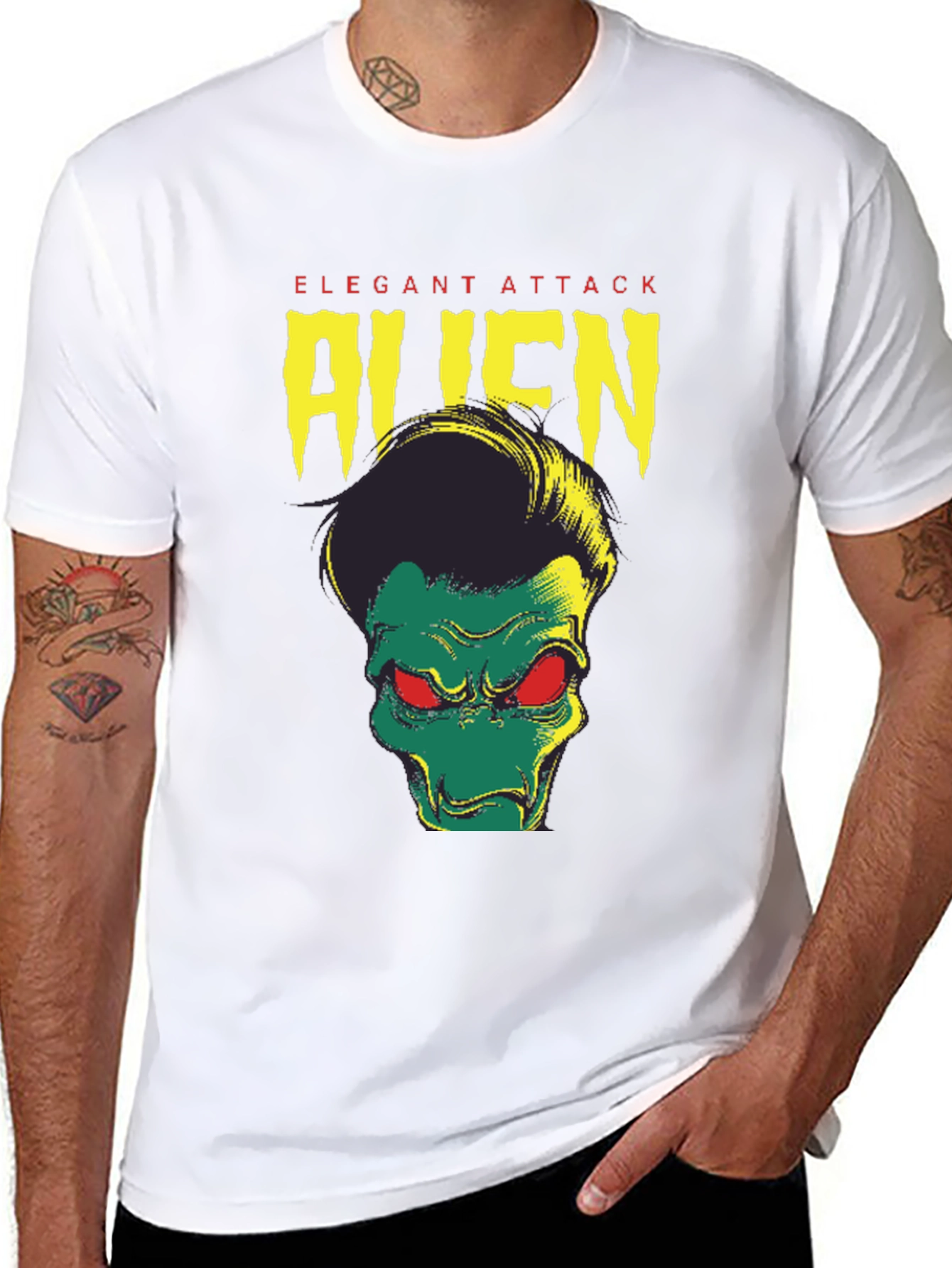 Elegant Attack Alien Graphic Tee - Black