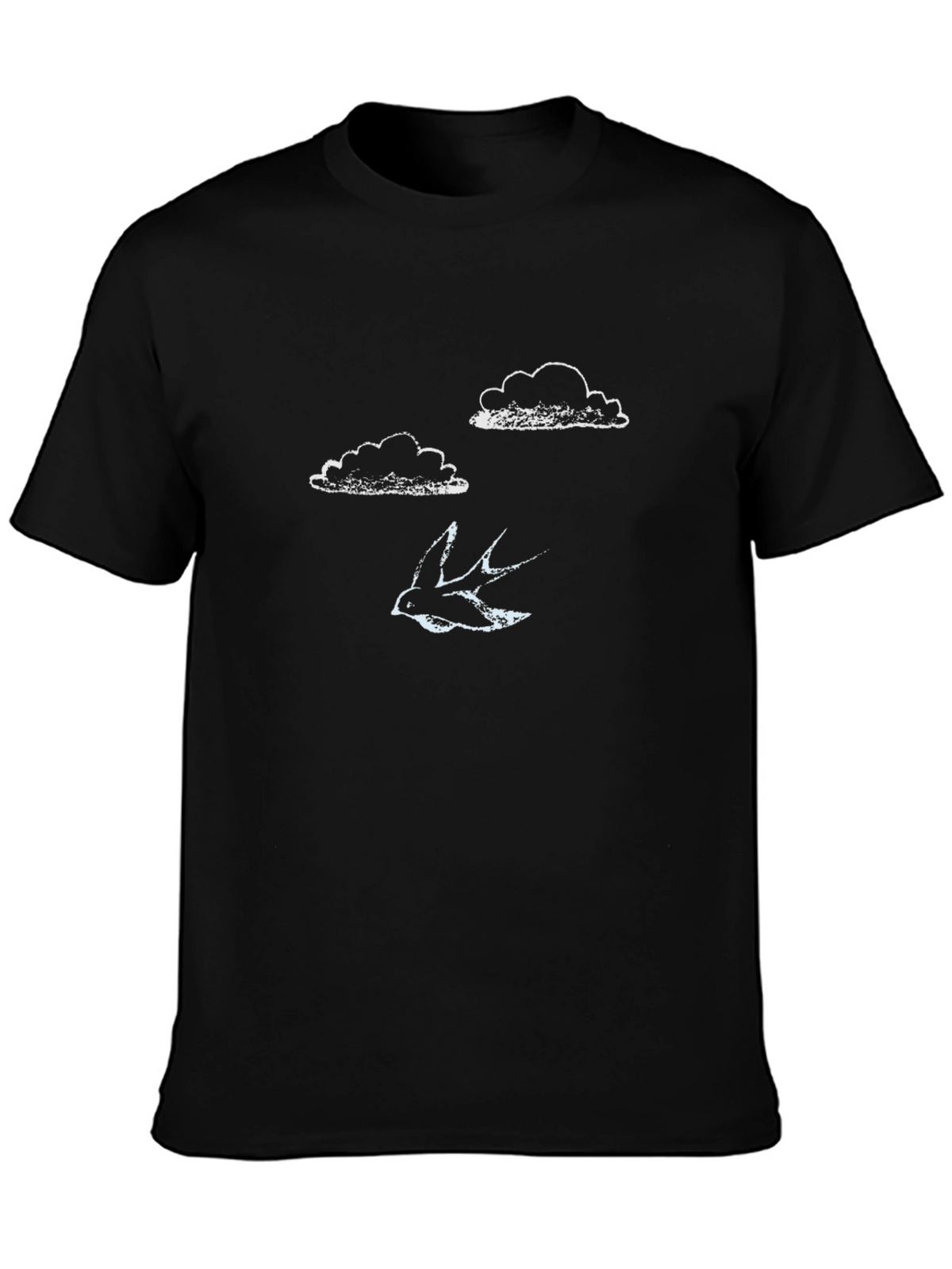 Mens Black T-Shirt - Clouds & Bird Design