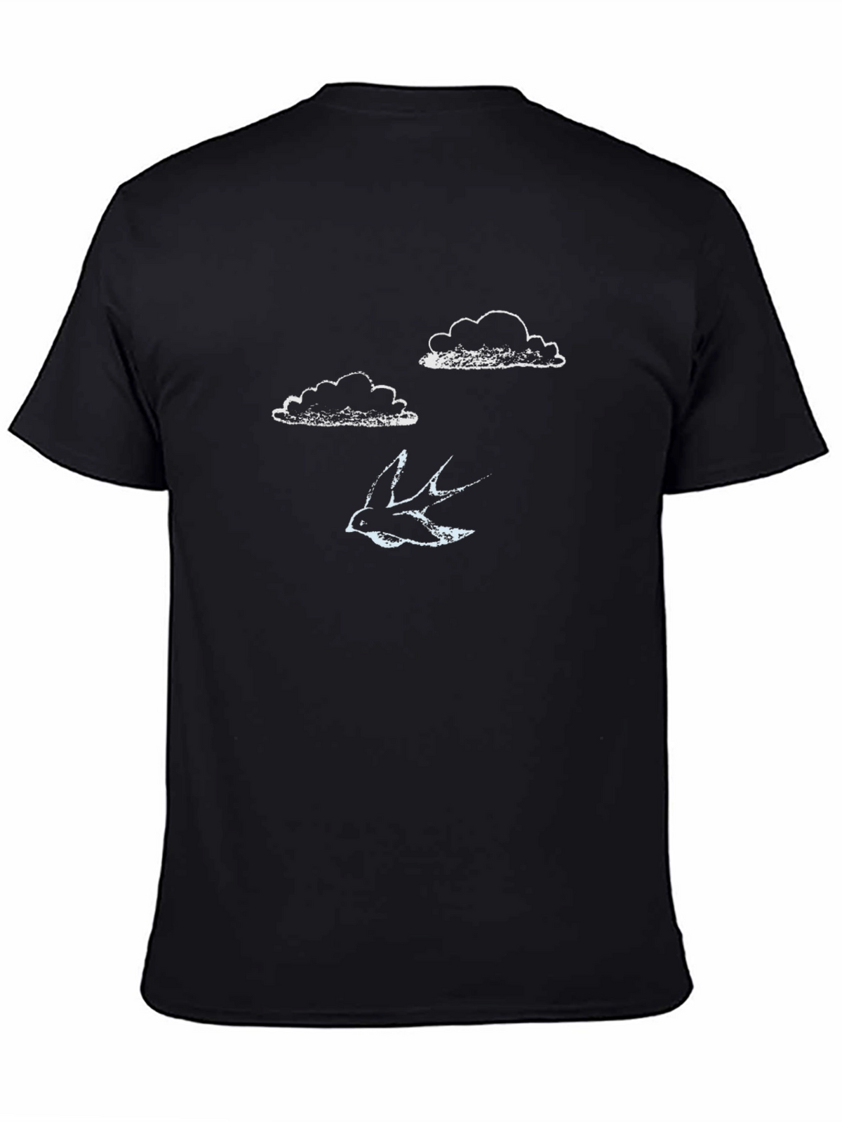 Mens Black T-Shirt - Clouds & Bird Design