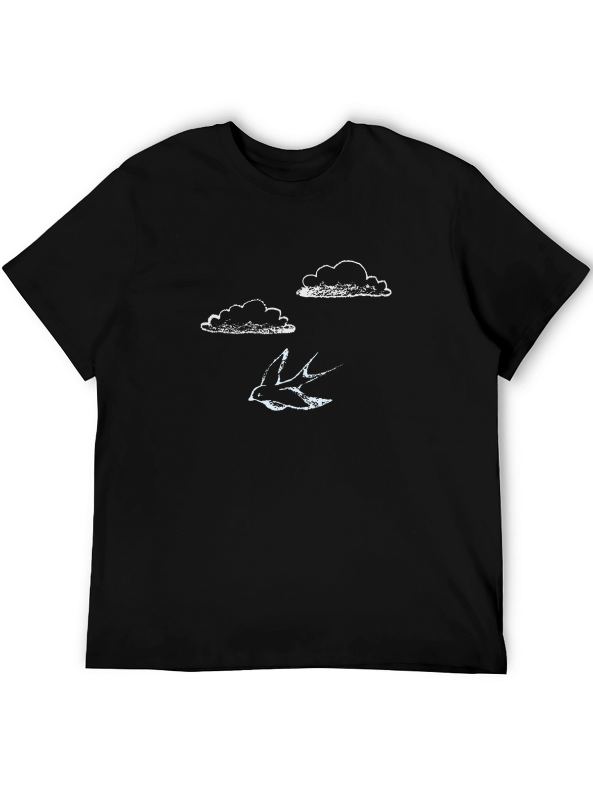Mens Black T-Shirt - Clouds & Bird Design
